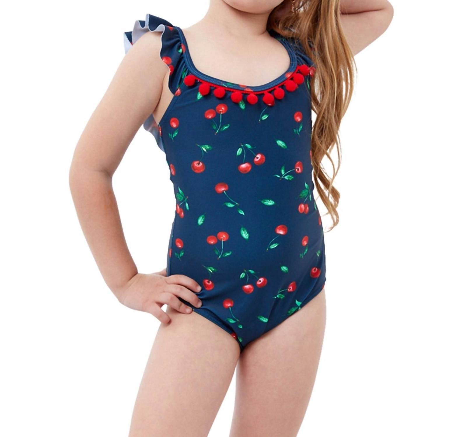 Kids Round Neck One Piece Swimsuit In Gtk Cherries 7733719498812