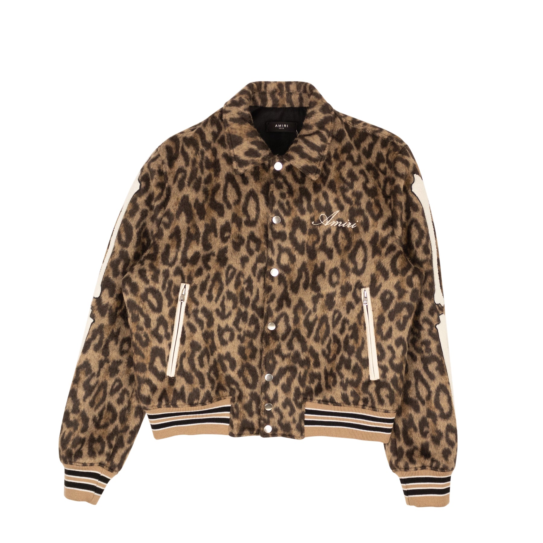 Brown Leopard Print Bones Varsity Jacket