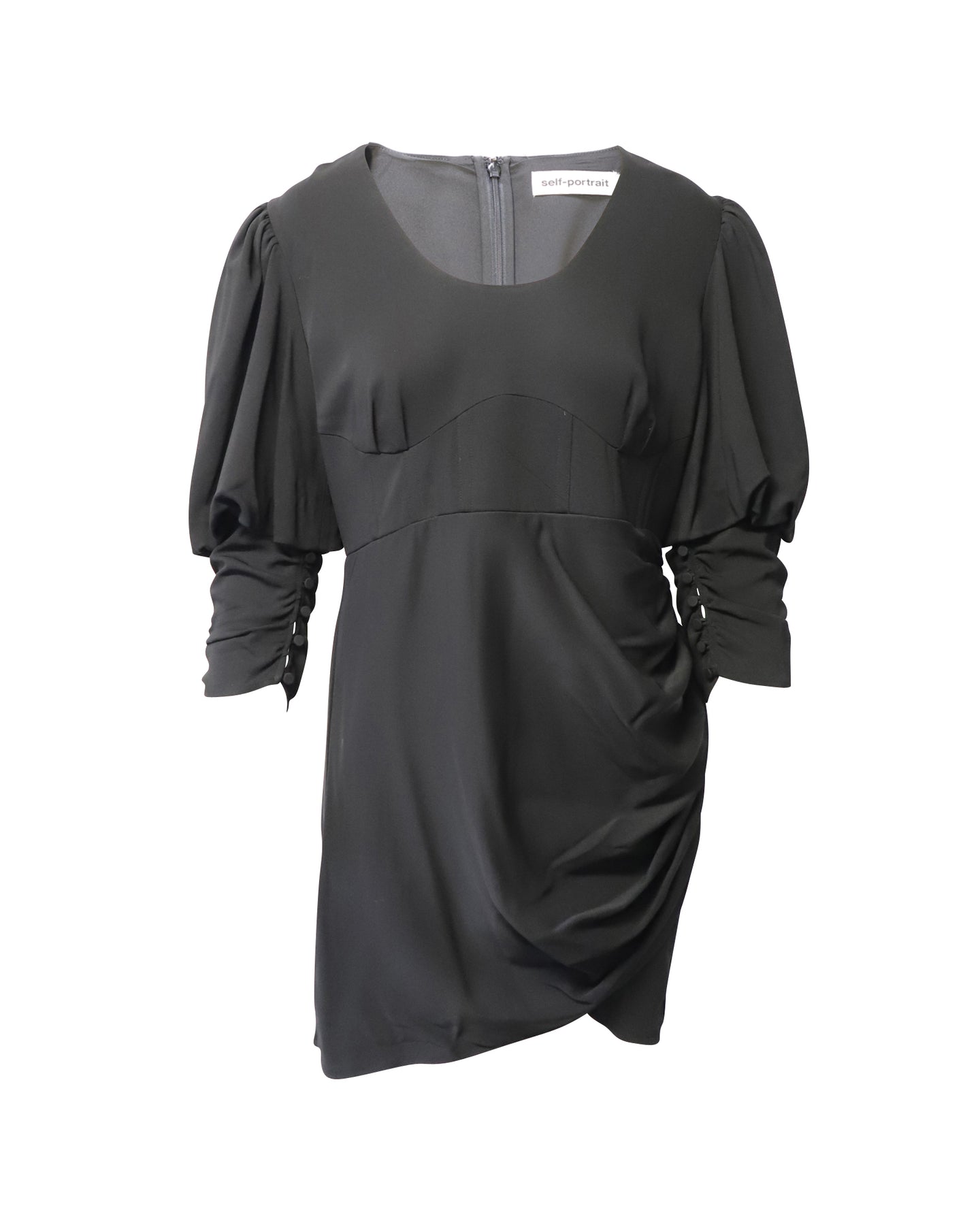 Self Portrait Stretch Crepe Midi Dress in Black Viscose