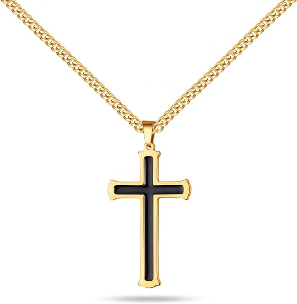 18k Gold Black Modern Cross Necklace 7733298298940