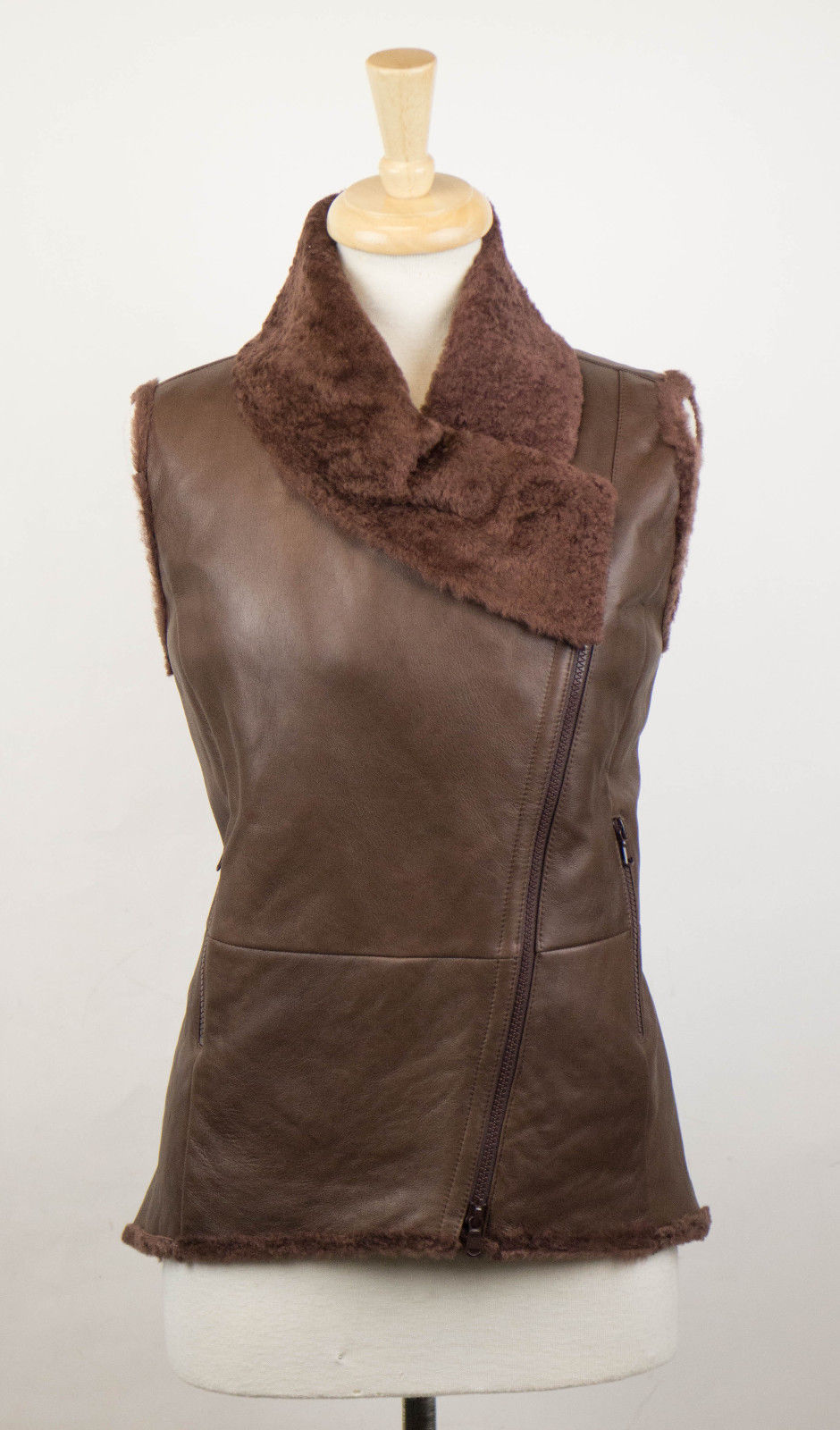Bole Brown Shearling Leather Jacket Vest