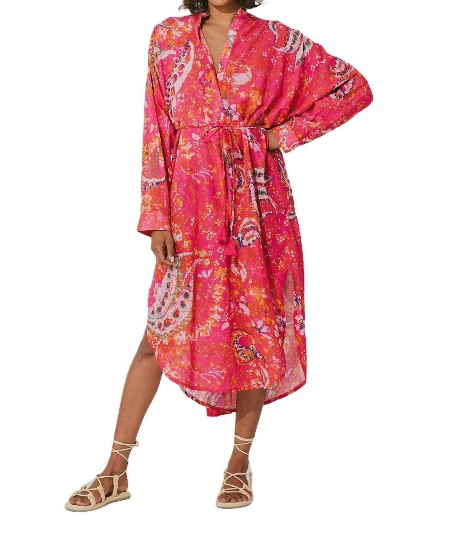 Rohita Kaftan Dress In Hibiscus 7703529488444