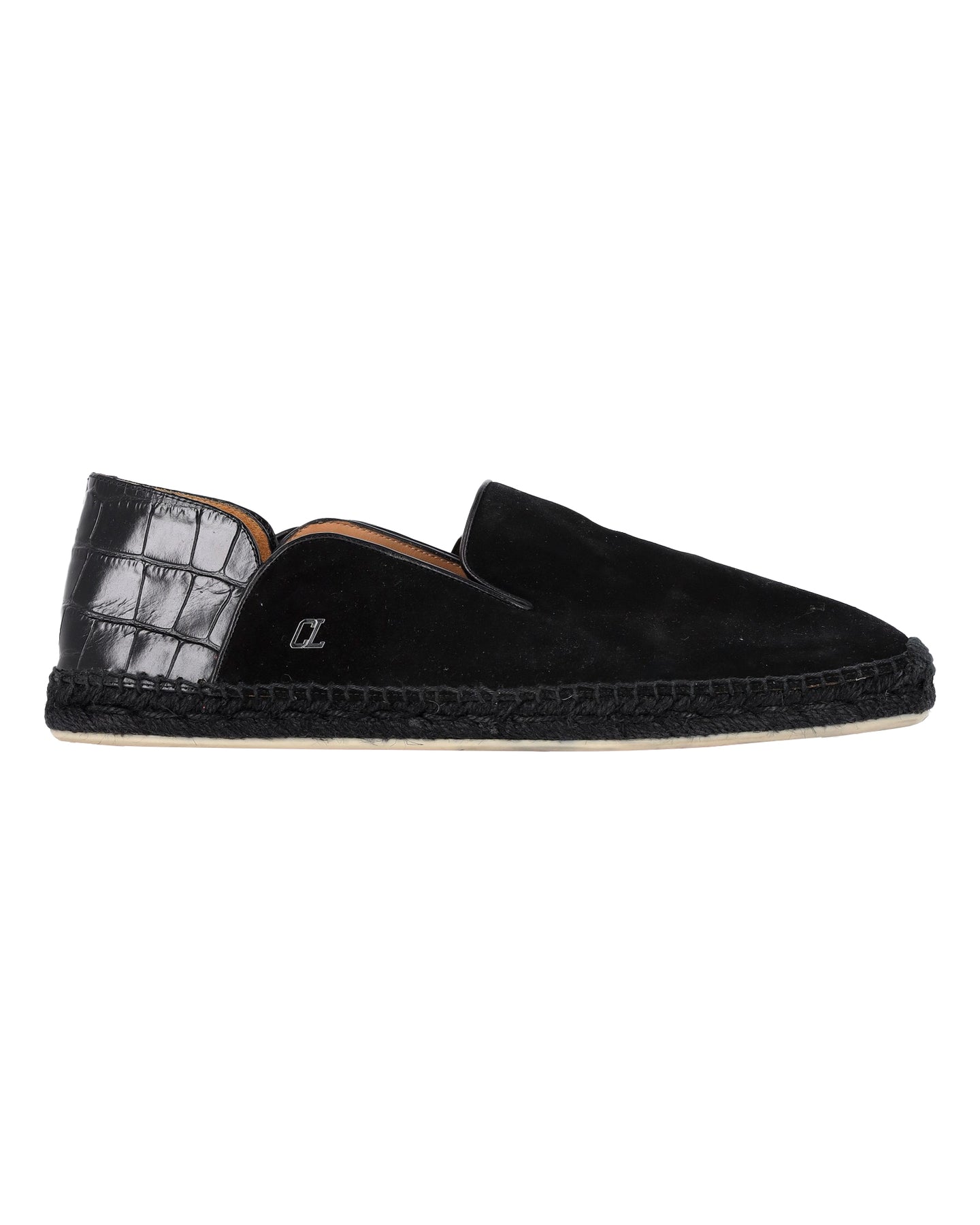 Christian Louboutin Espadon Mix-Leather Fold-Down Slip-On Espadrilles in Black Suede 7748868341820