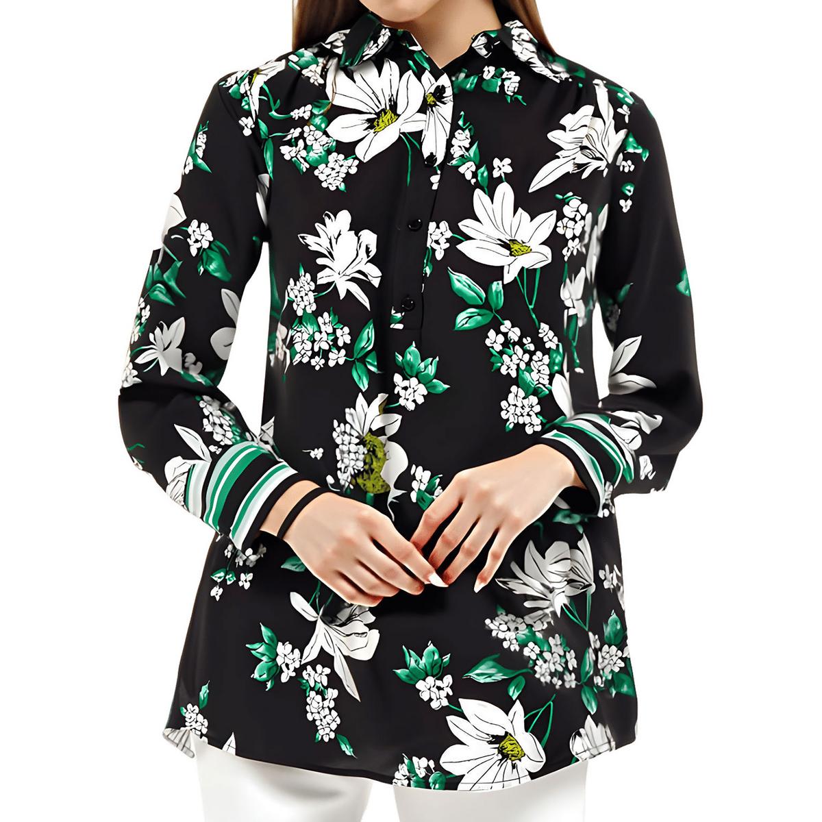 Petites Printed Chiffon Button-Down Top