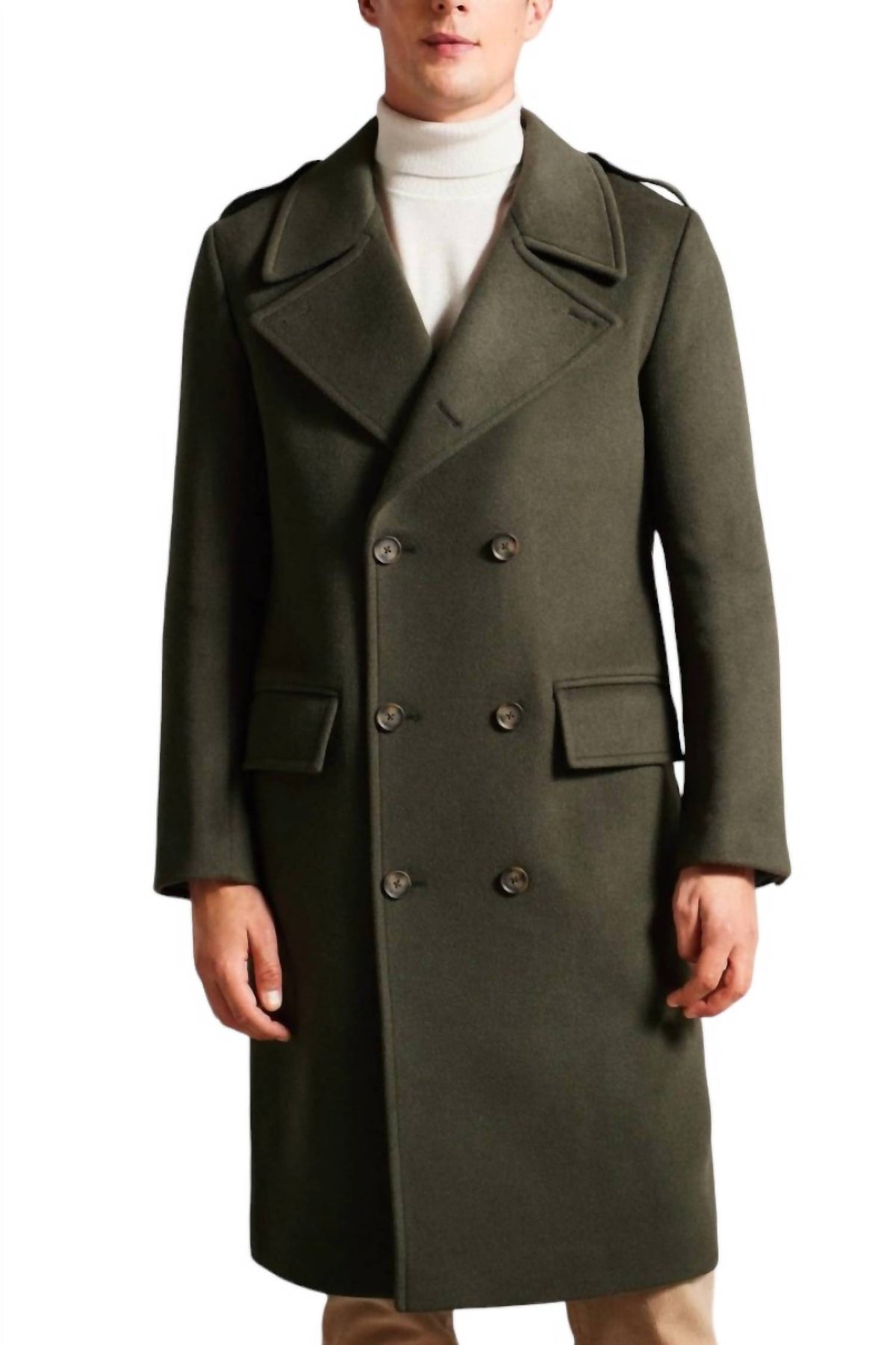 Avin Wool Blend Military Coat In Dark Green 7733777137724