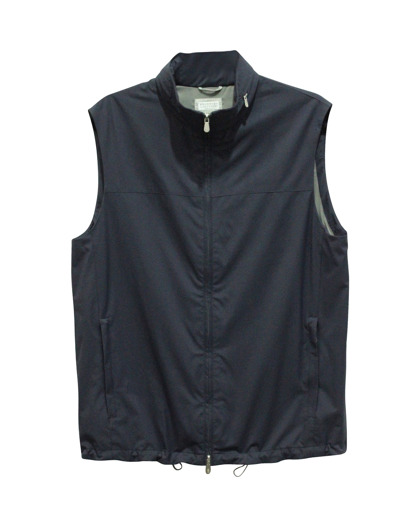 Brunello Cucinelli Zip Up Vest in Navy Blue Nylon 7703683366972