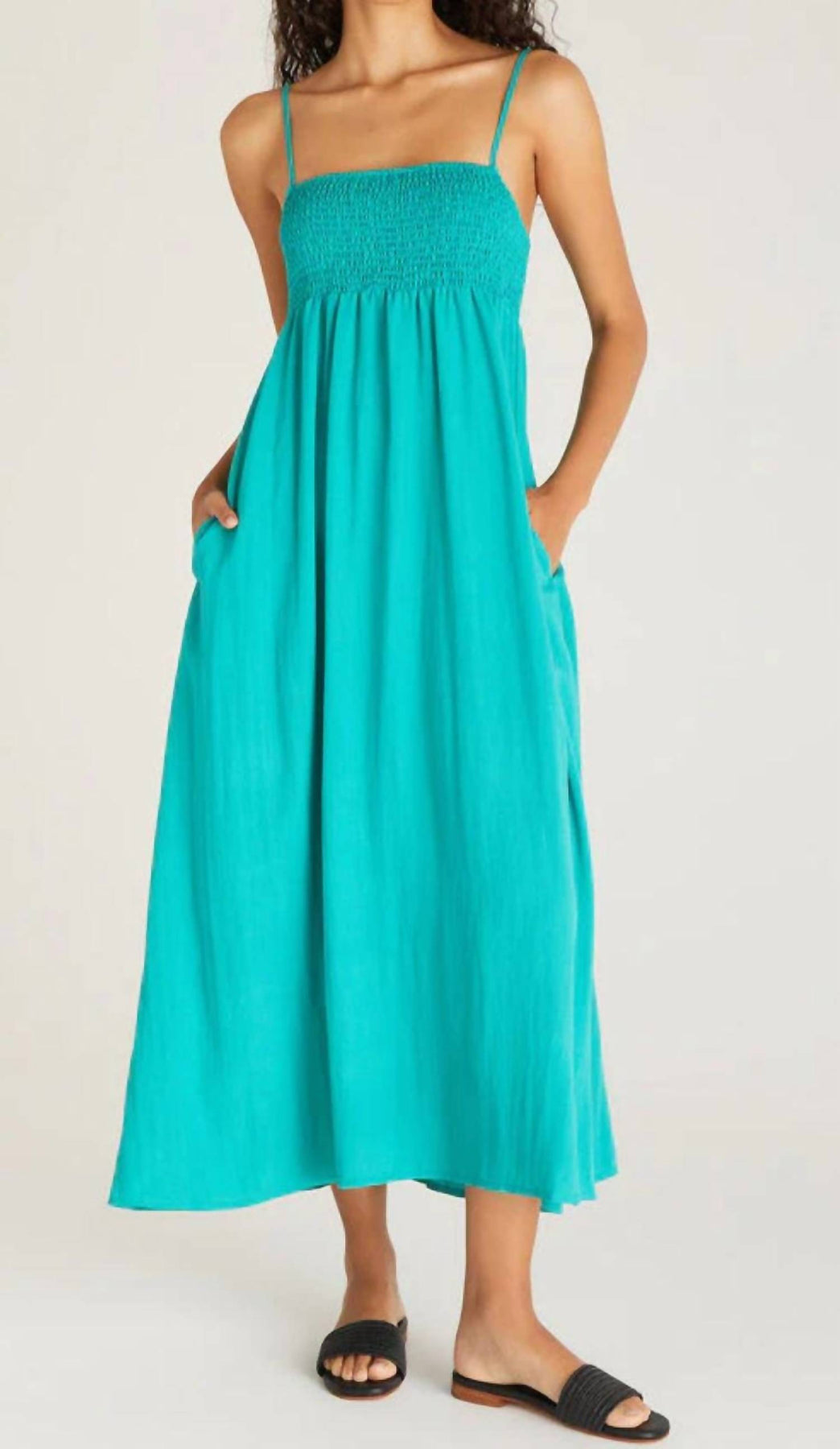 Beachside Midi Dress In Tropical Teal