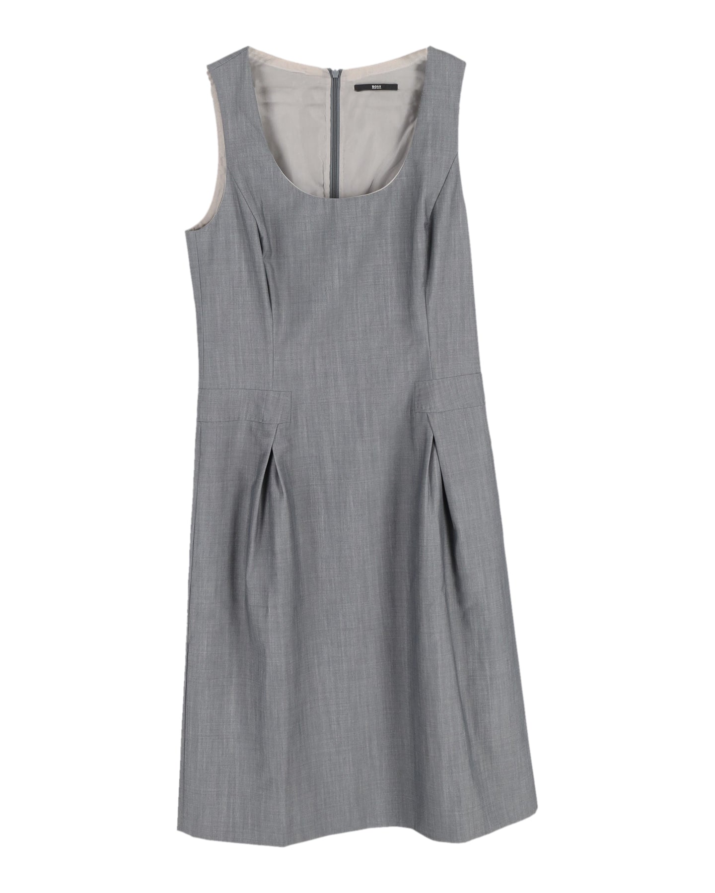 Hugo Boss Sleeveless Shift Dress in Grey Wool