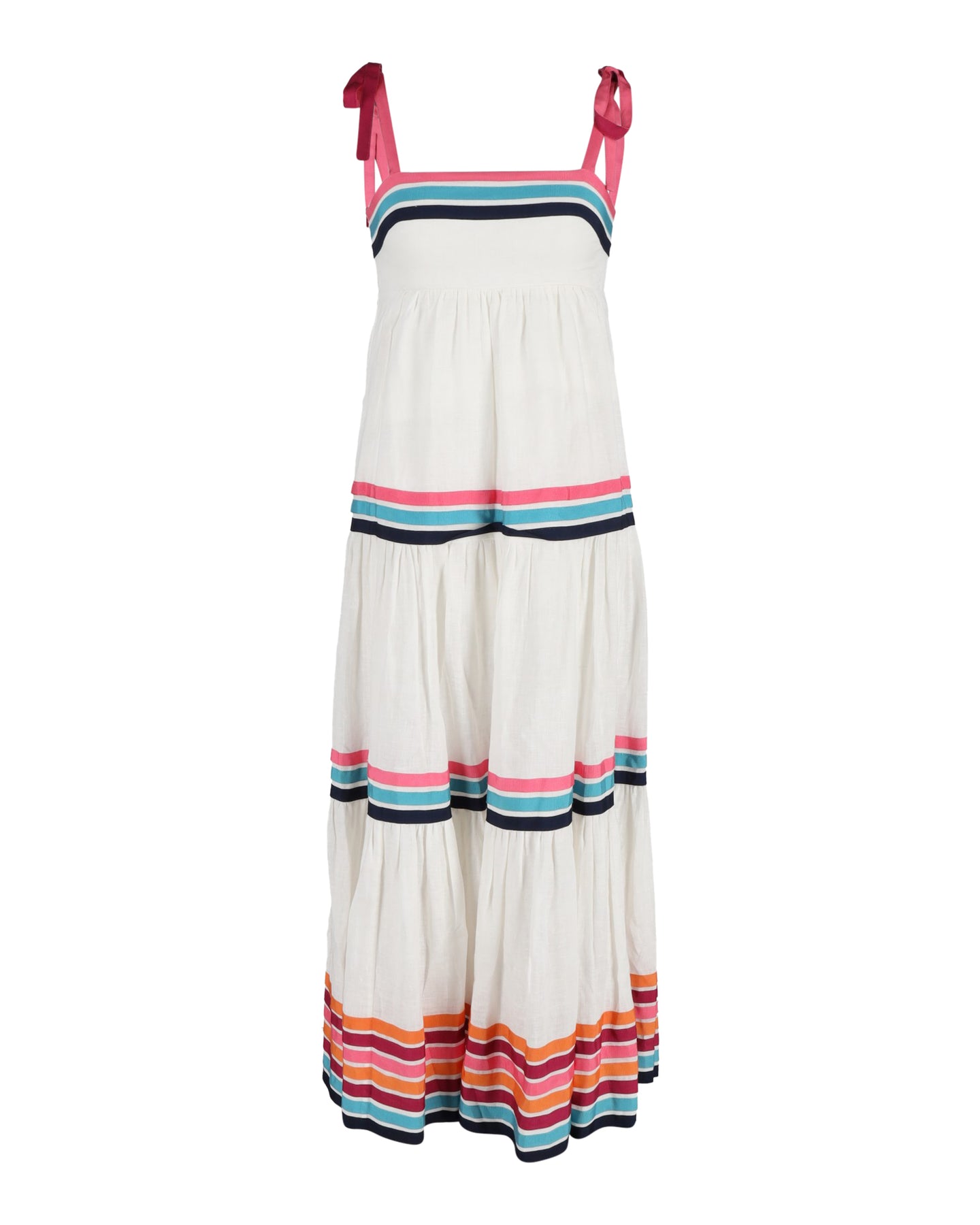 Zimmermann Tiered Grosgrain-Trimmed Dress in White Linen