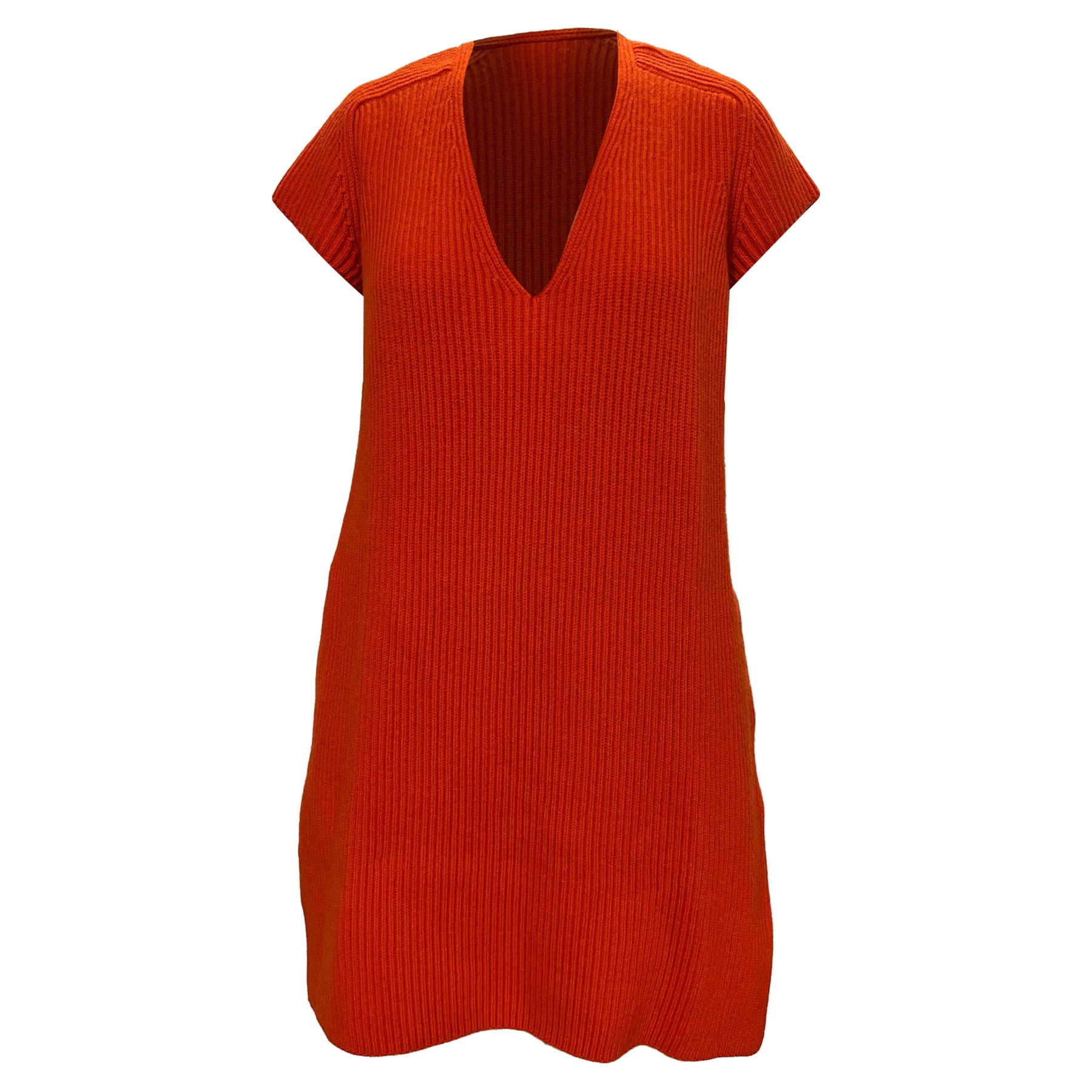 Hermès Knitted V-Neck Dress in Orange Wool 7833188237372