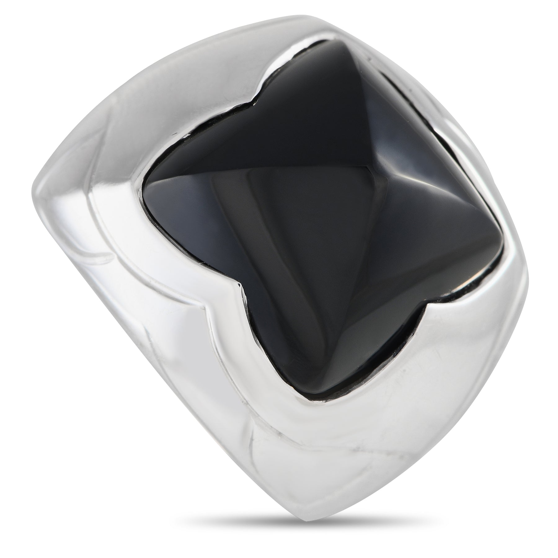 Bvlgari 18K White Gold Onyx Pyramide Ring BV16-012524