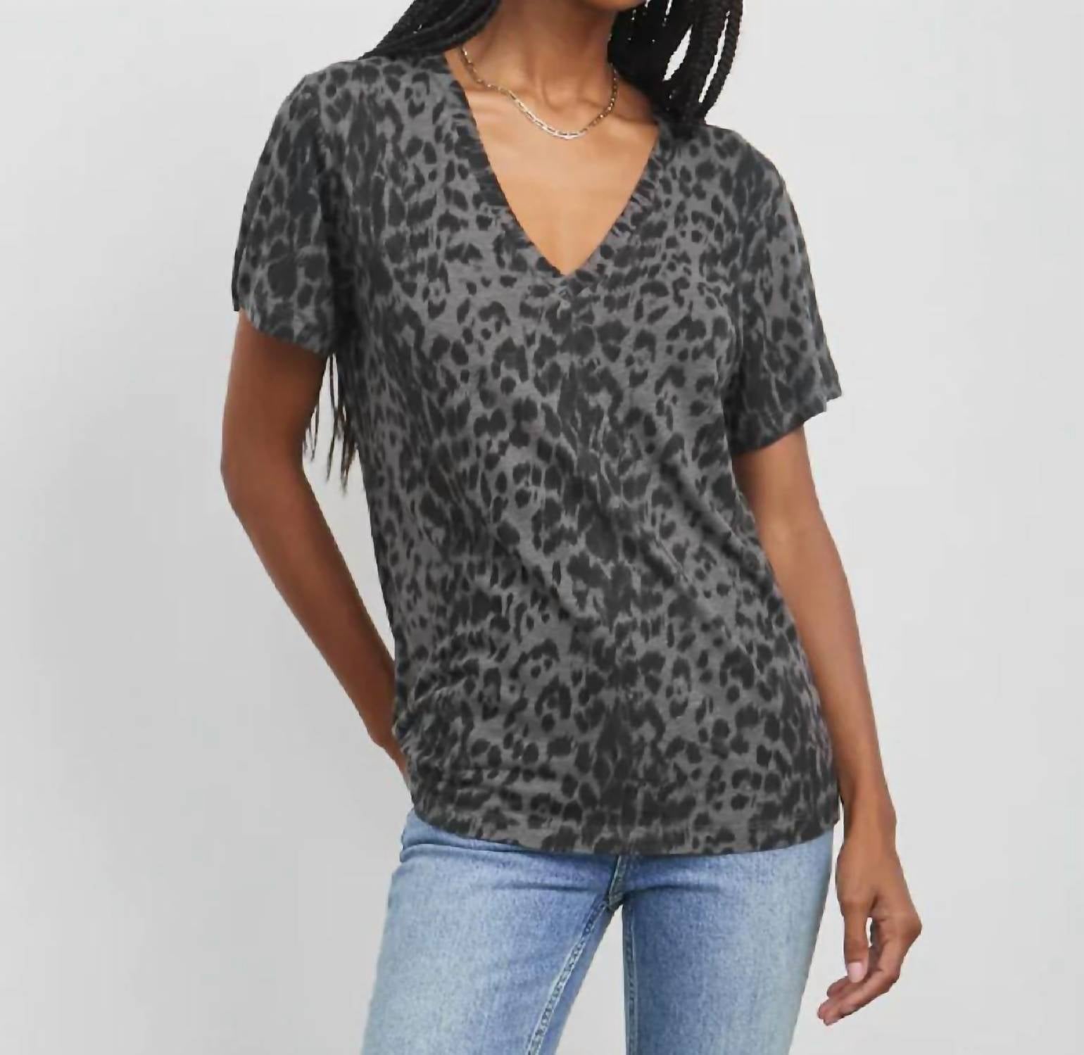 Cara Umber Leopard Top In Dark Grey