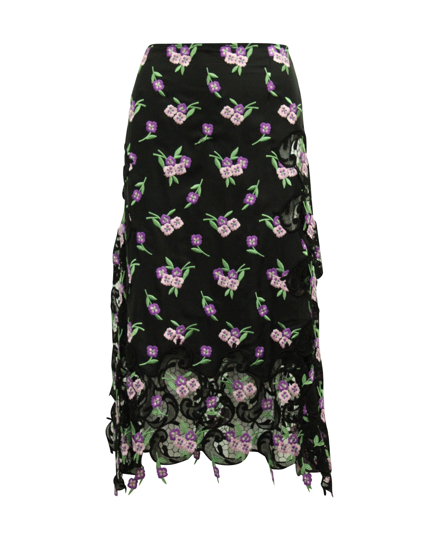 Paco Rabanne Floral Embroidered Skirt in Black Viscose 7766569123900