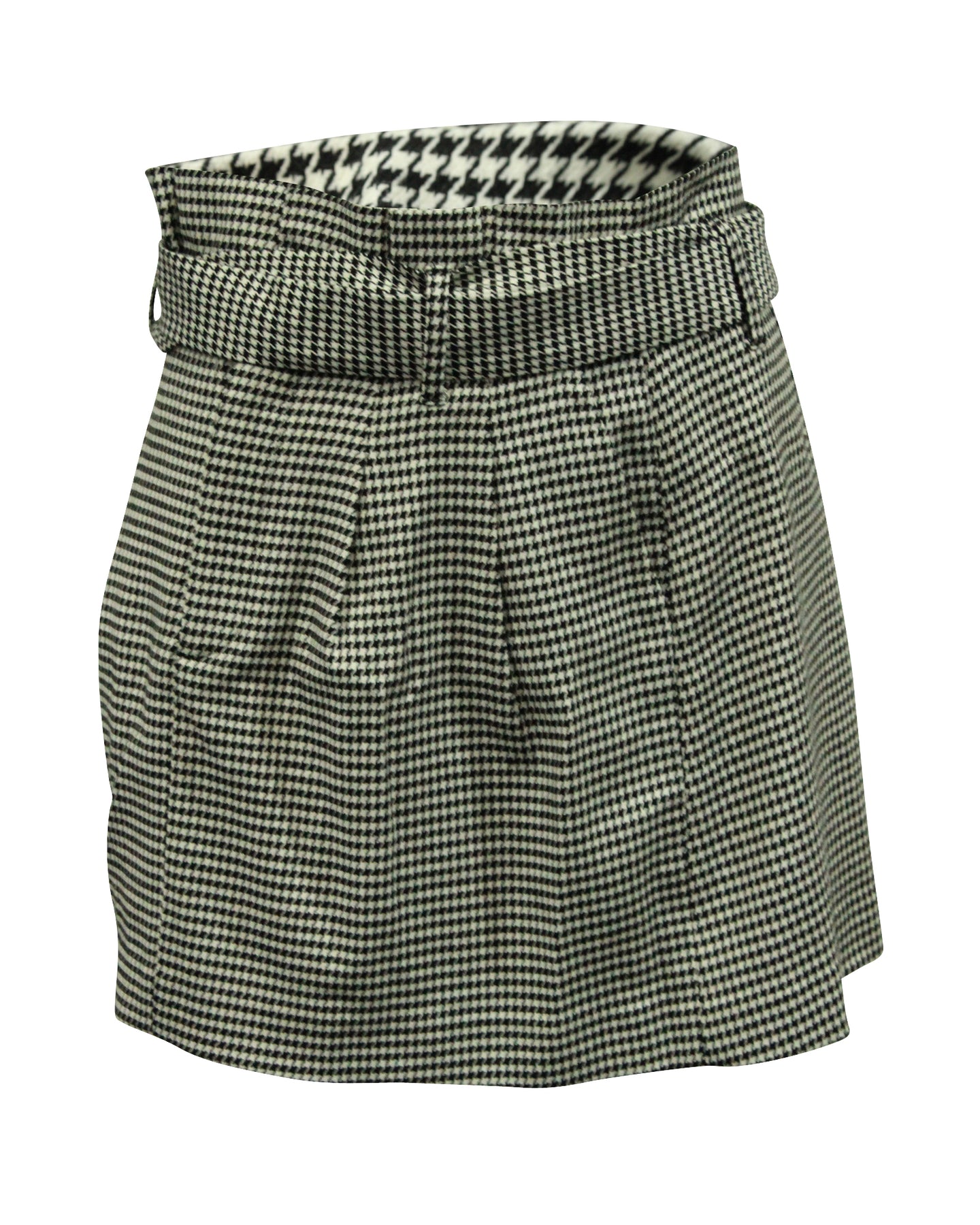 Alice & Olivia Houndstooth Belted Mini Skirt in Black/White Viscose 7764864041020