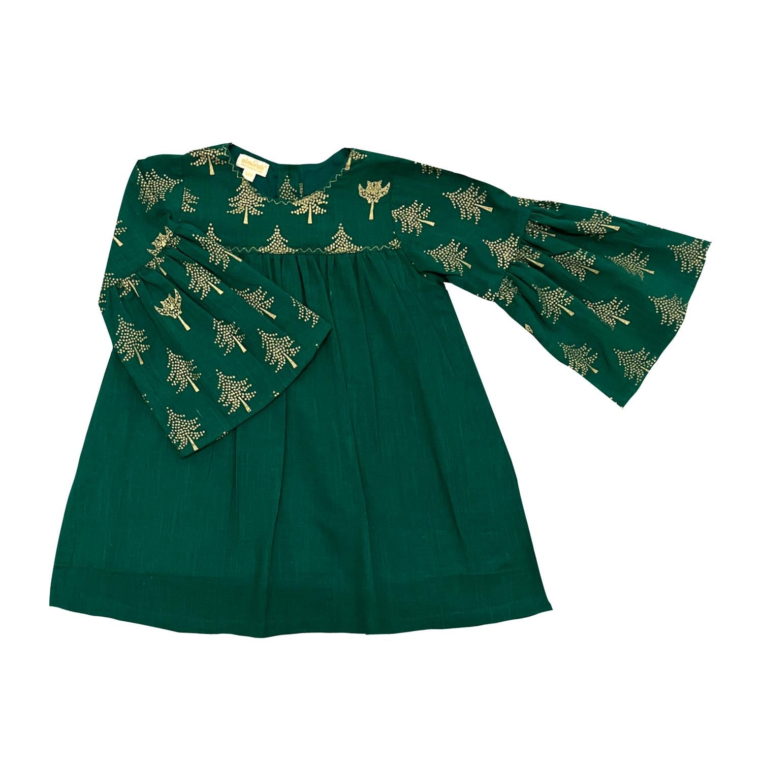 Amber Bell Sleeve Tree Dress In Forest
