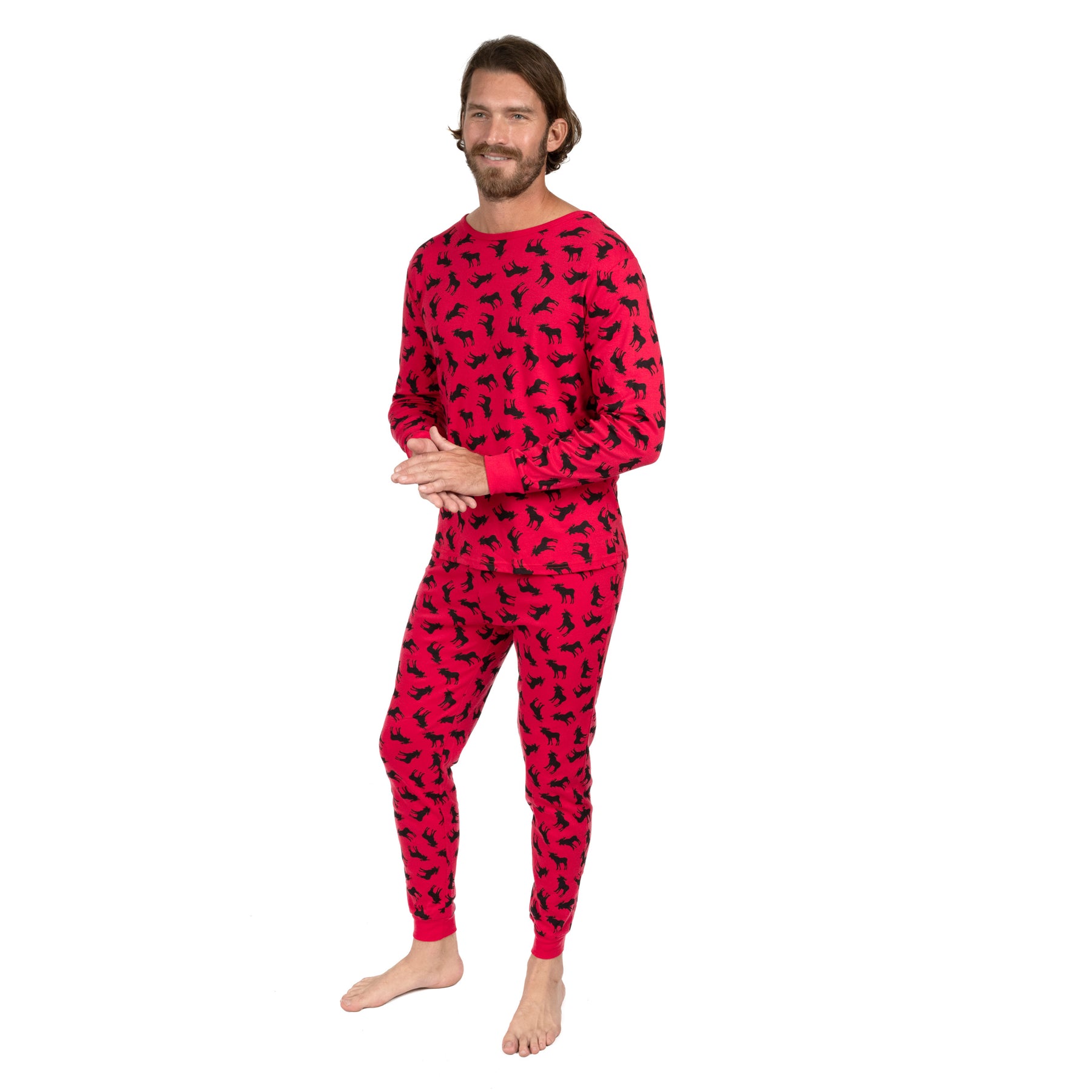 Christmas Mens Two Piece Cotton Pajamas Moose