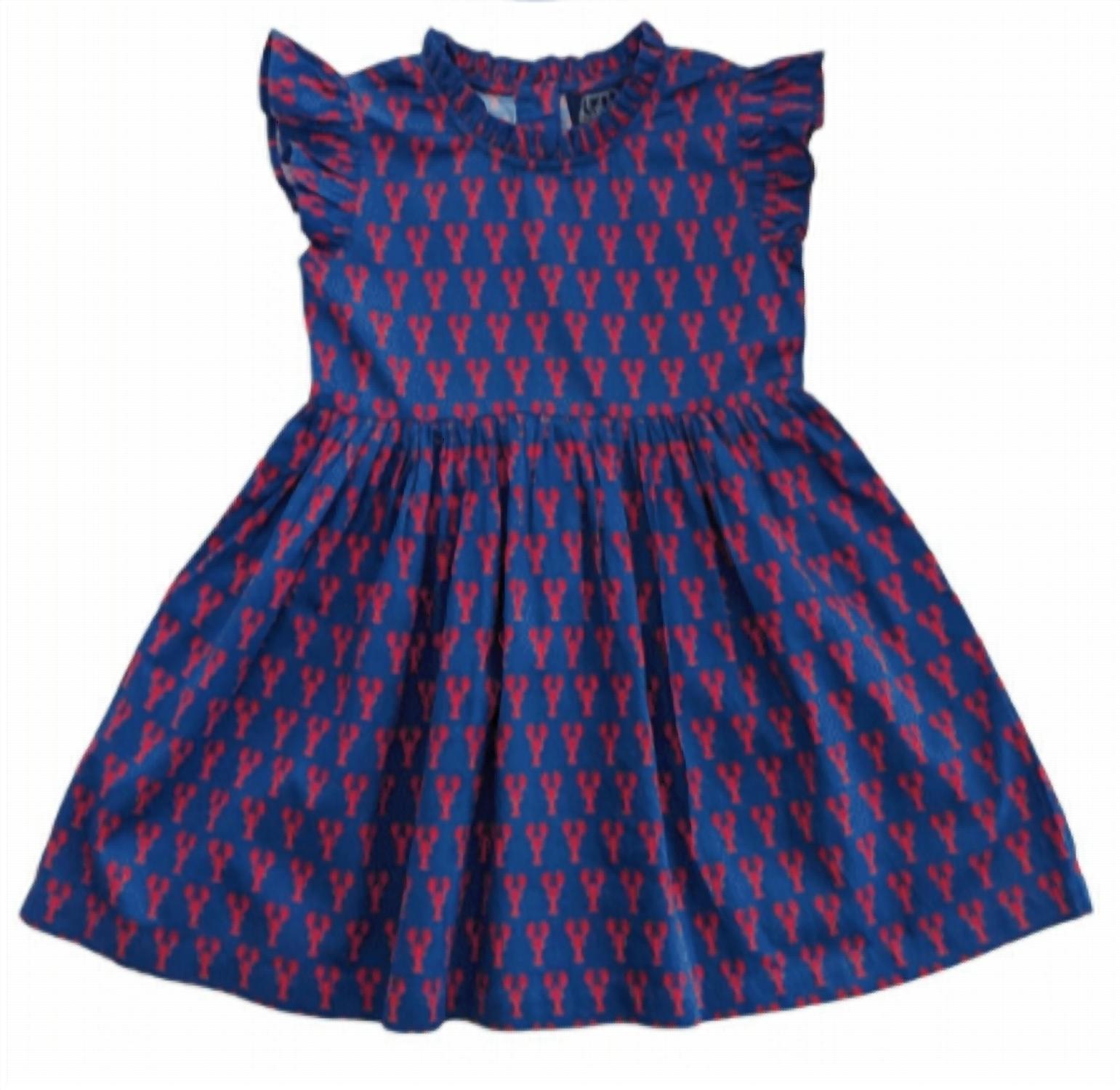 Girl's Crawfish Ruffle Dress In Blue