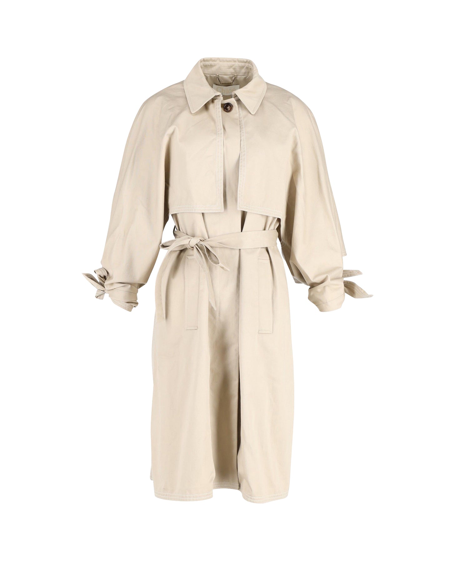 Chloe Belted Trench Coat in Beige Cotton 7833152290876
