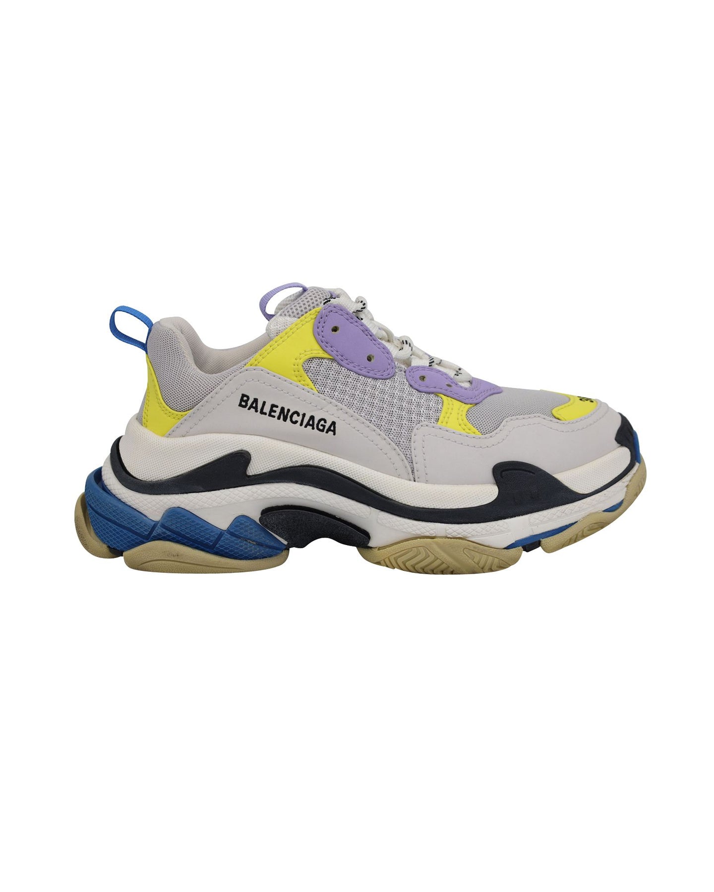 Balenciaga Triple S Sneakers In White, Purple And Yellow Knit And Leather 7707792015420