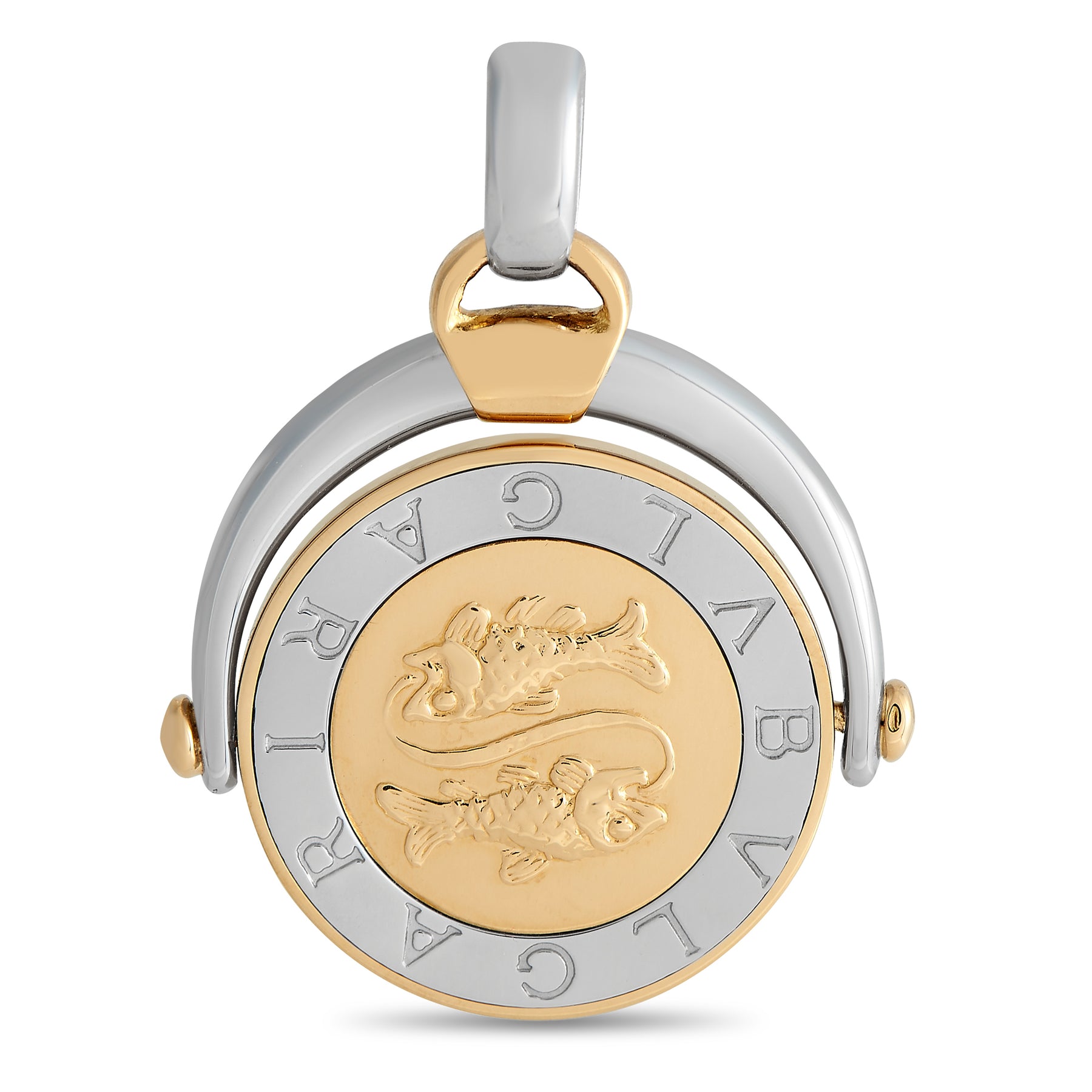 Bvlgari 18K Yellow Gold and Stainless Steel Pisces Zodiac Sign Pendant BV32-012524