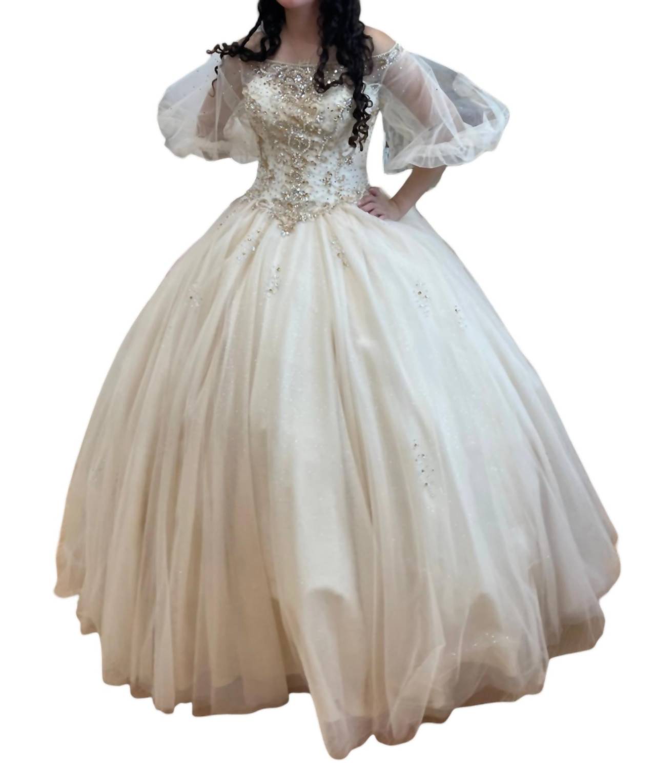 Quinceañera Puff Sleeve Dress In Dark Champagne 7764892647484