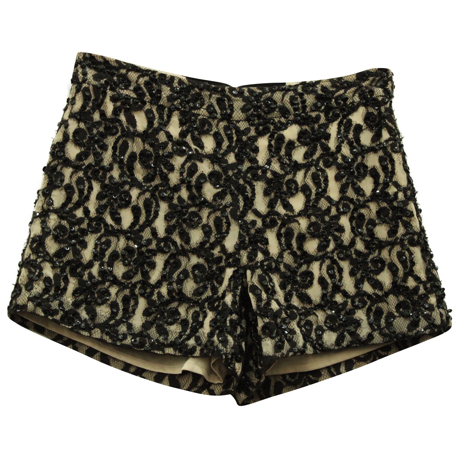 Alice & Olivia Embellished Guipure Shorts in Black Polyester 7765051342908