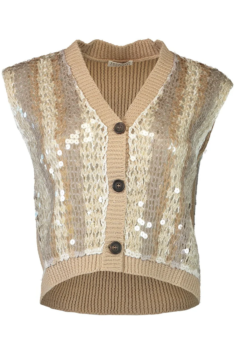 Brunello Cucinelli Women's Sequin Stripe Vest In Brown