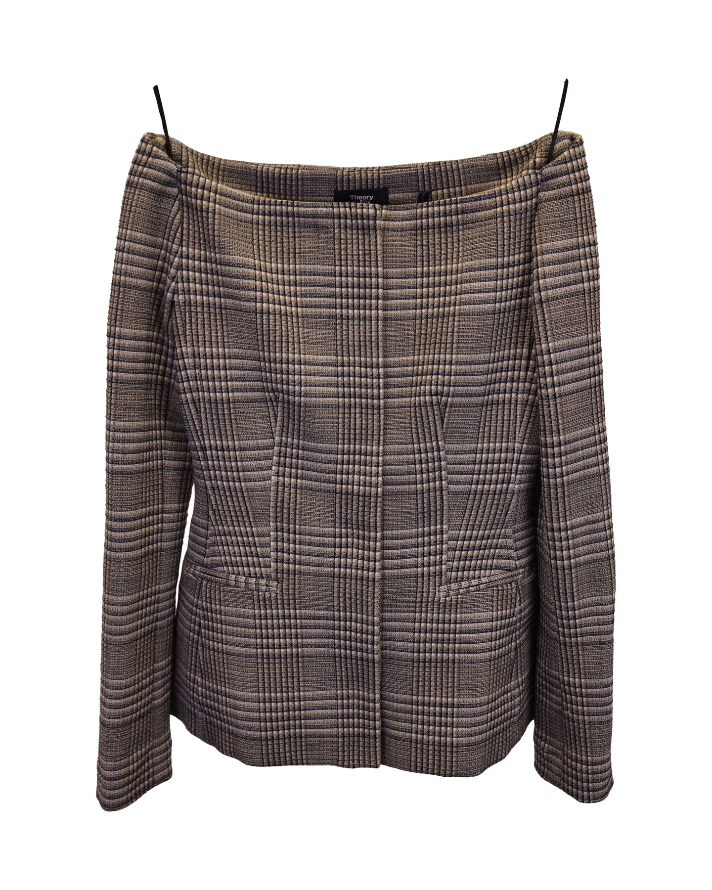 Theory Hadfield Off The Shoulder Stretch Jacket In Grey Wool 7748662951996