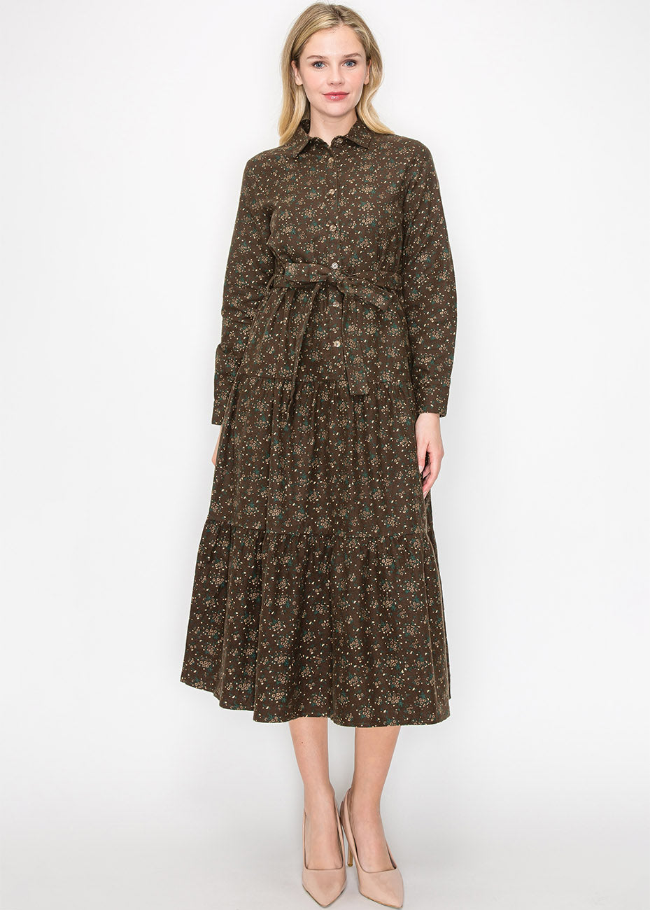 Autumn Blossom Belted Midi Dress 7833063587900