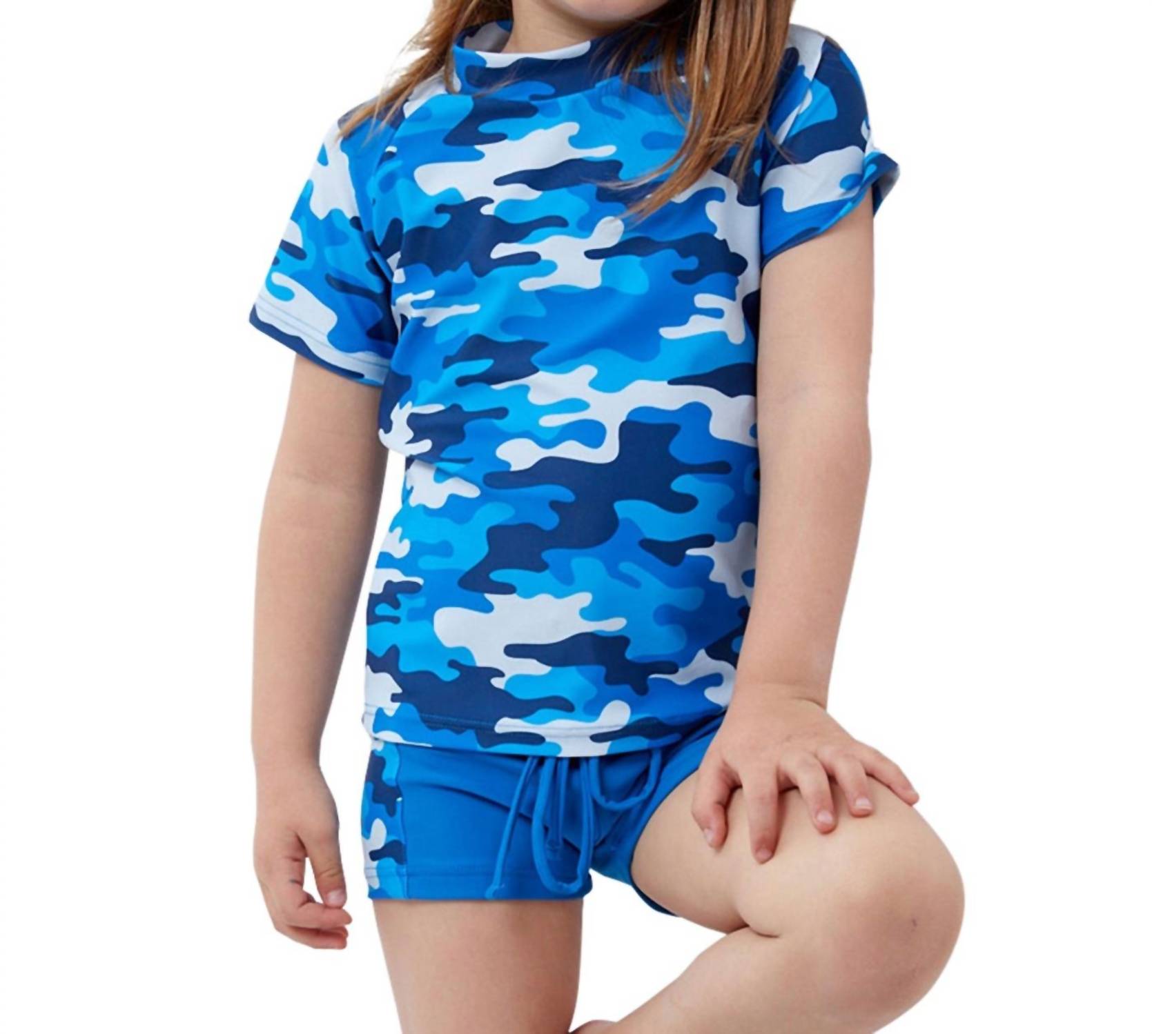 Kids Short Sleeve Swim Shirt With Matching Swim Short In Camo 7733709865020