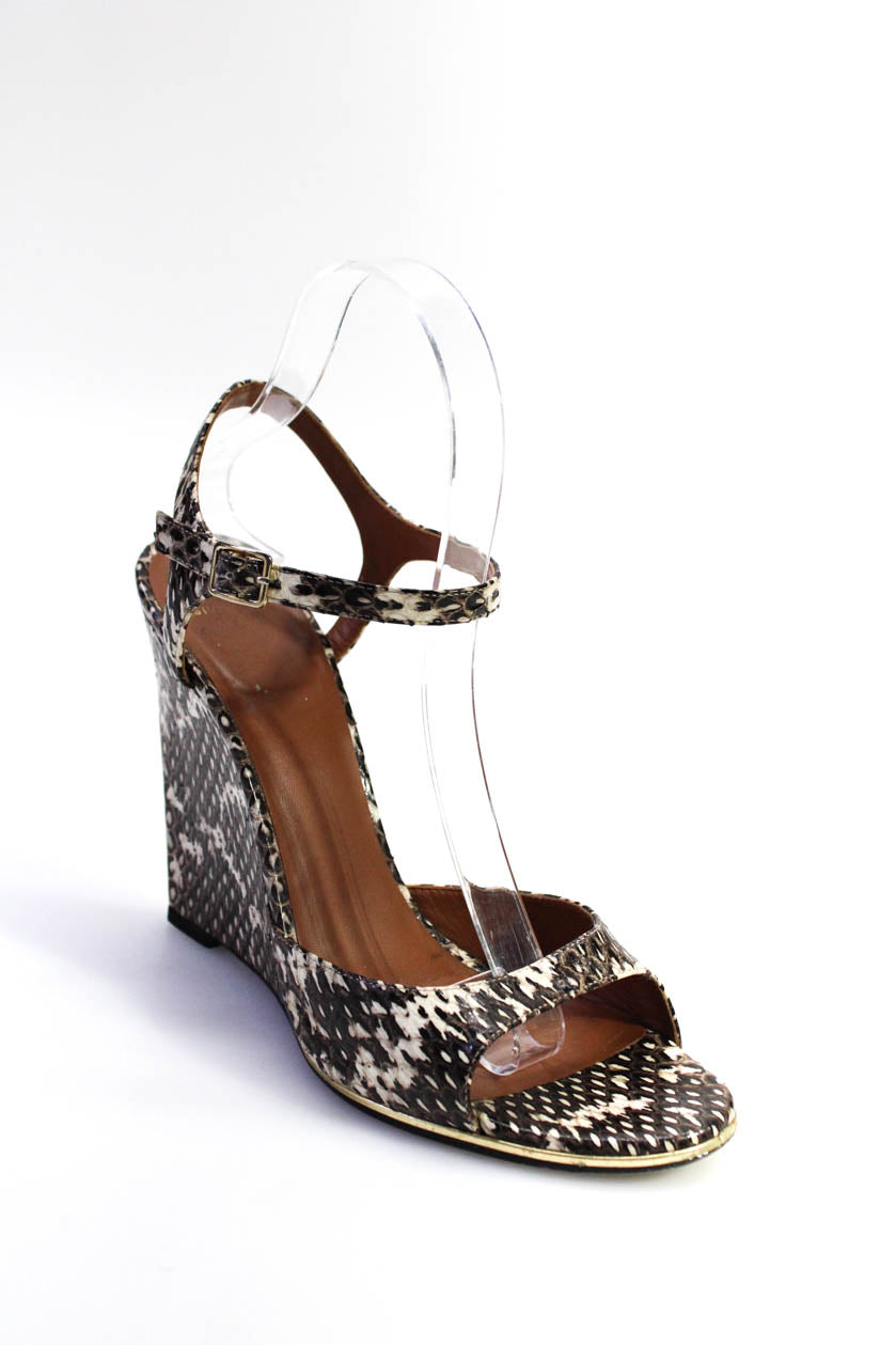 Givenchy Womens Wedge Heel Snakeskin Ankle Strap Sandals Brown