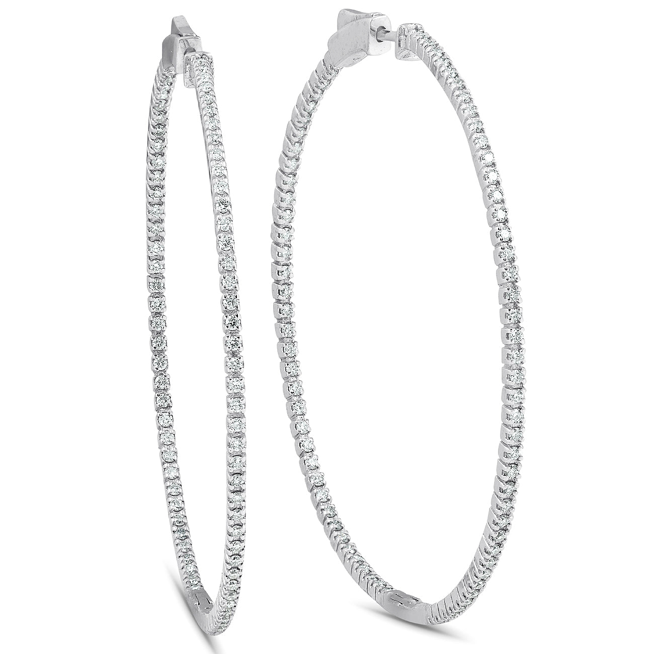1.20Ct Diamond Inside Outside Skinny Hoops 14k White Gold Lab Grown2