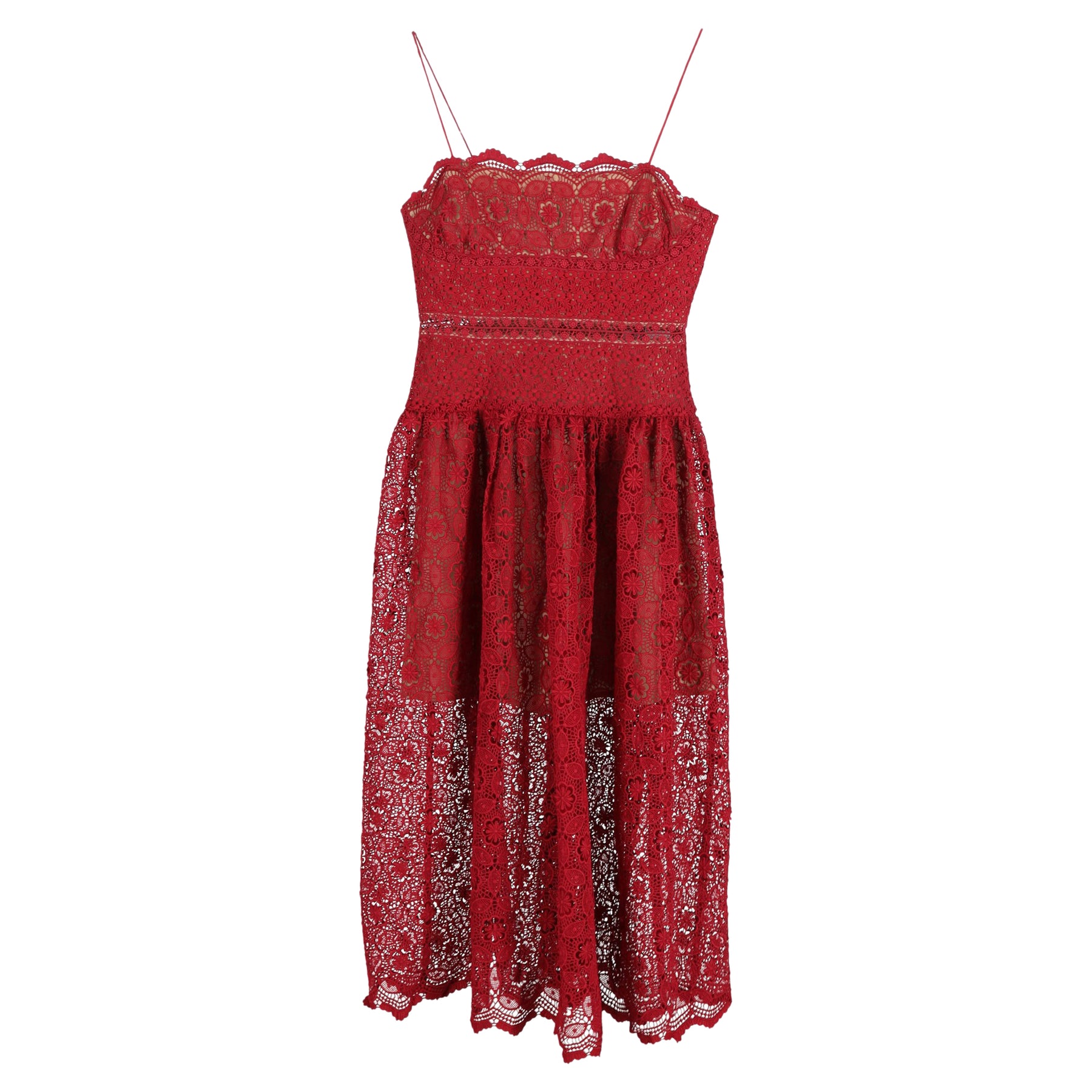 Self-Portrait Midi Lace Sleeveless Dress in Red Polyester 7833205309500
