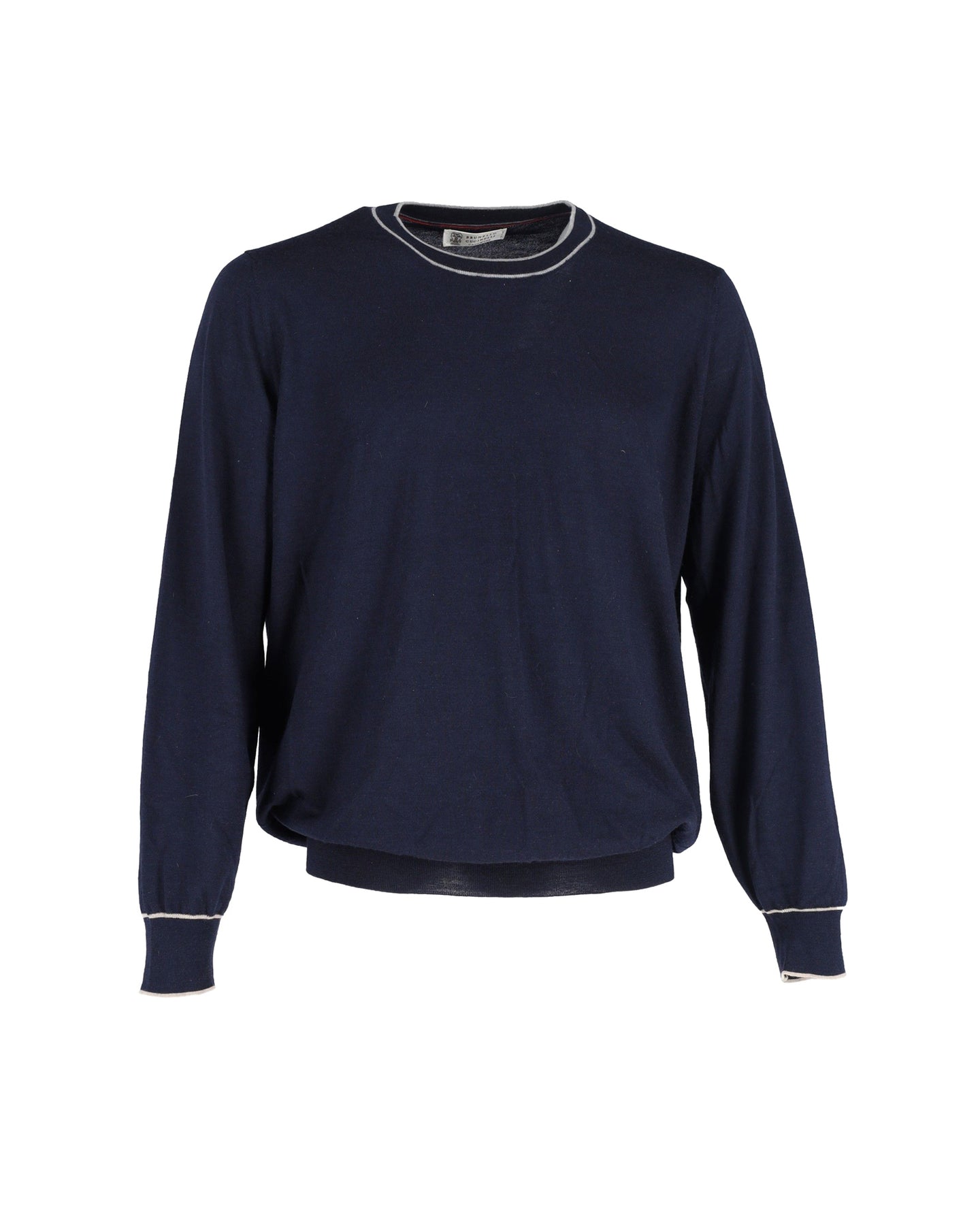 Brunello Cucinelli Crewneck Sweater in Navy Blue Cotton