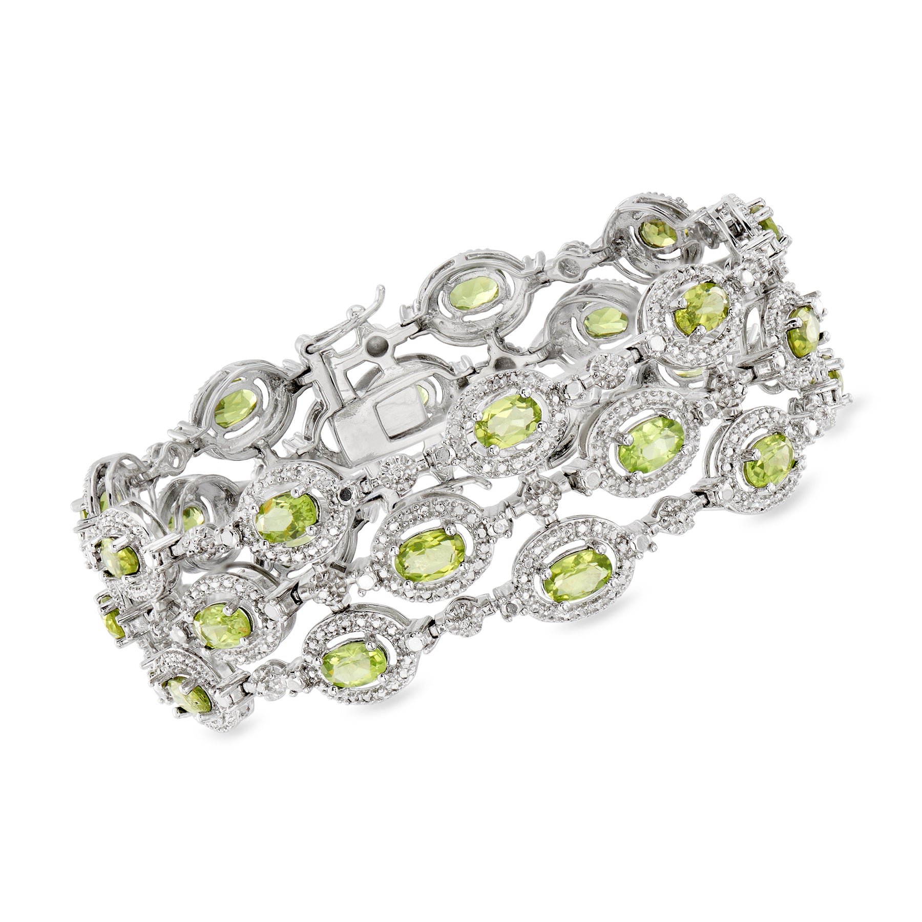 Ross-Simons Peridot Bracelet With Diamond Accents in Sterling Silver