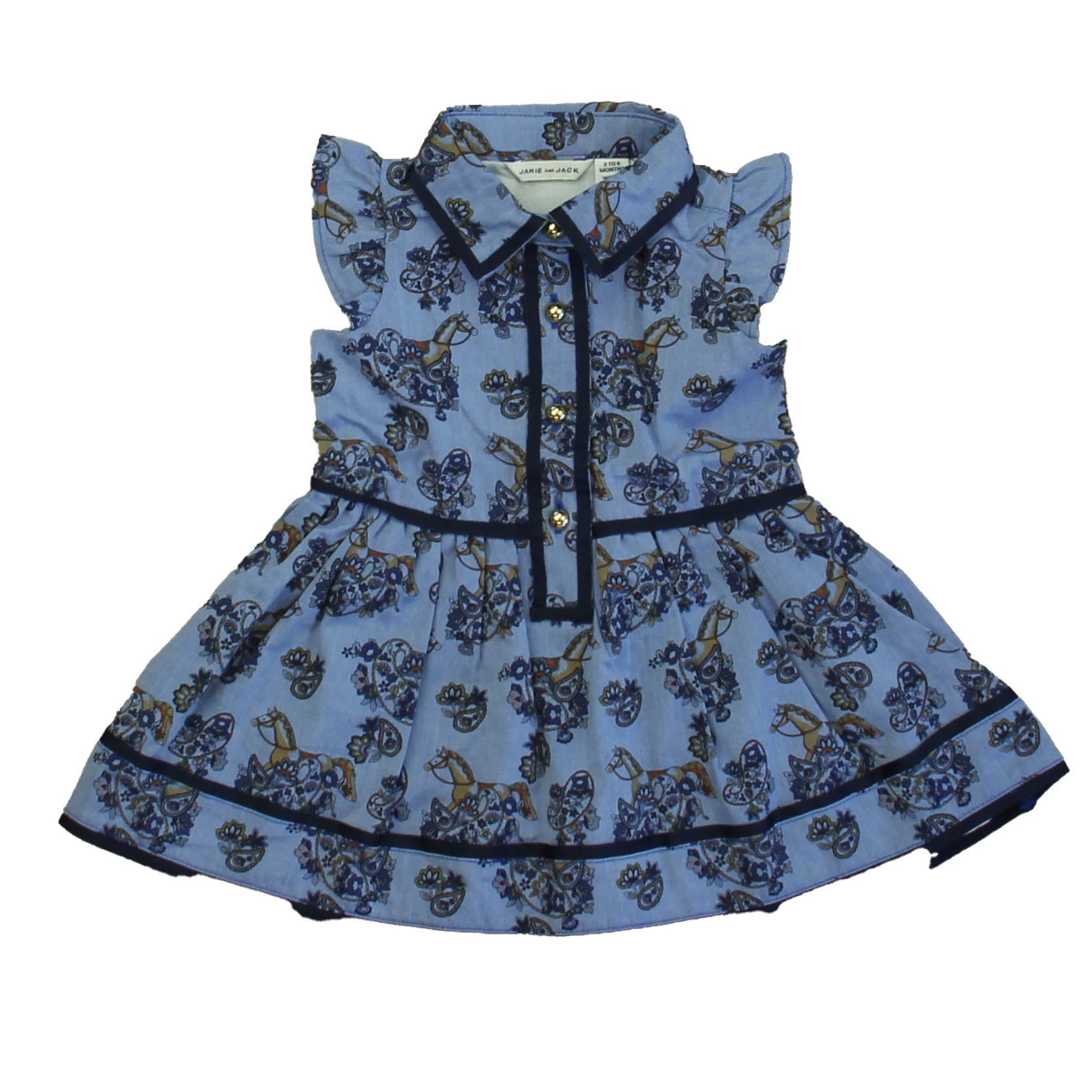 Janie and Jack Girls Blue Horses Dress 7805839835196