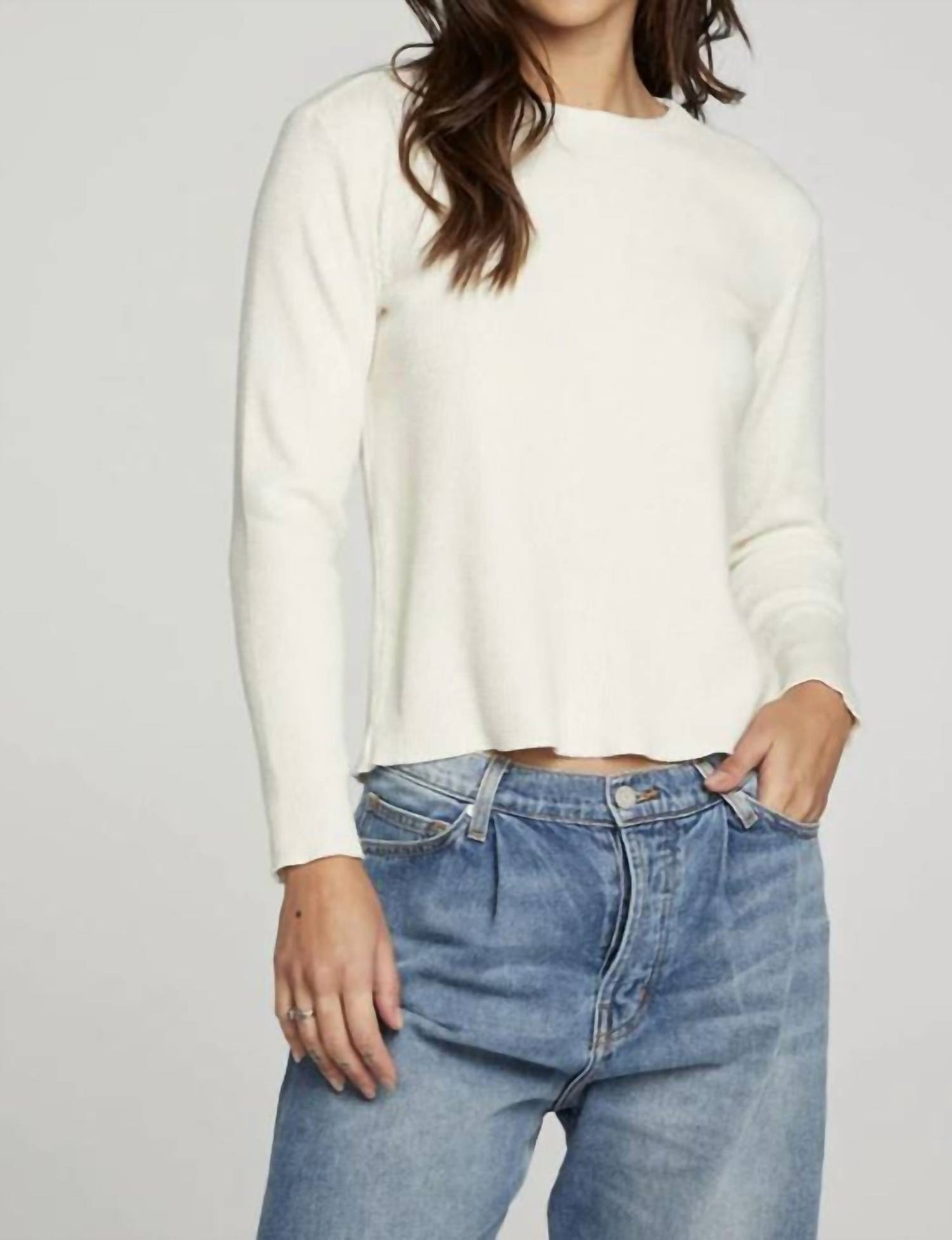 Long Sleeve Crew Neck Tee In Cream