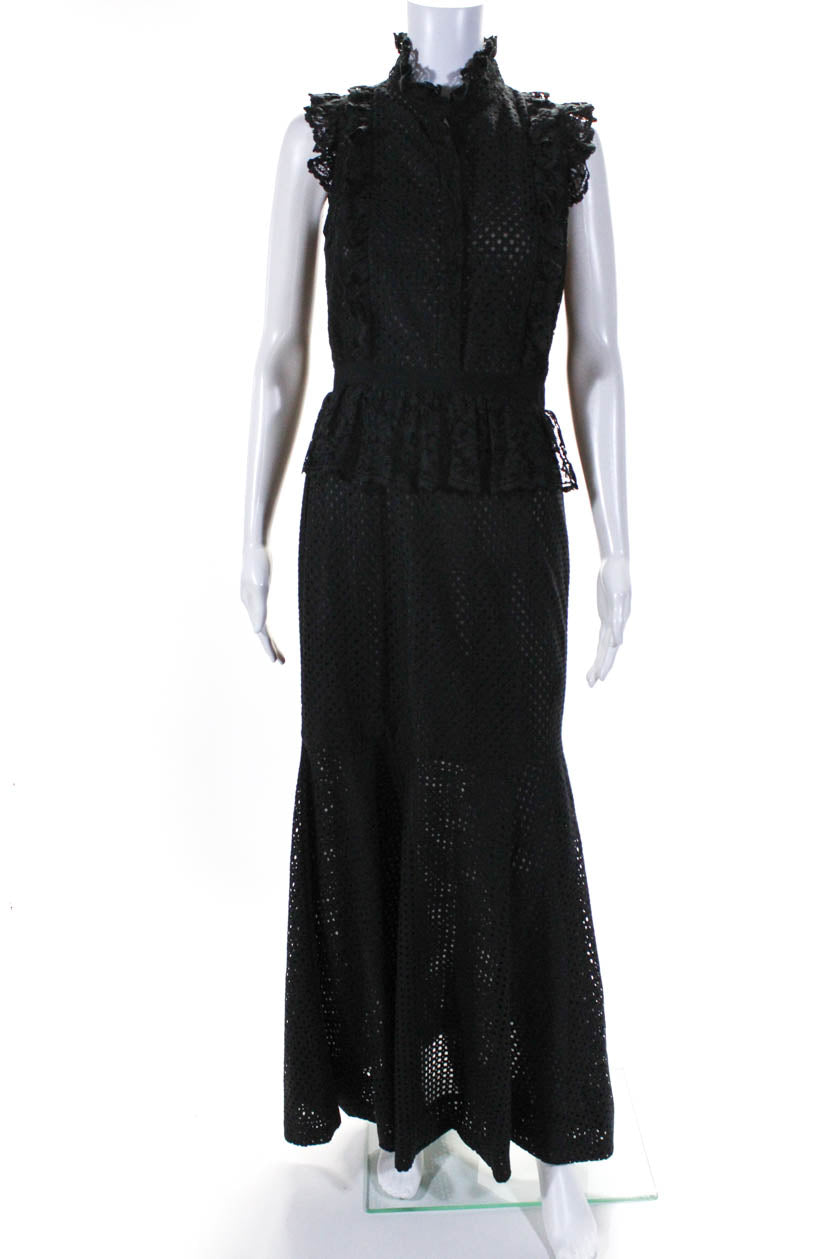 Erdem Womens Side Zip Sleeveless Ruffled Lace Keyhole Long Dress Black 7833429114940