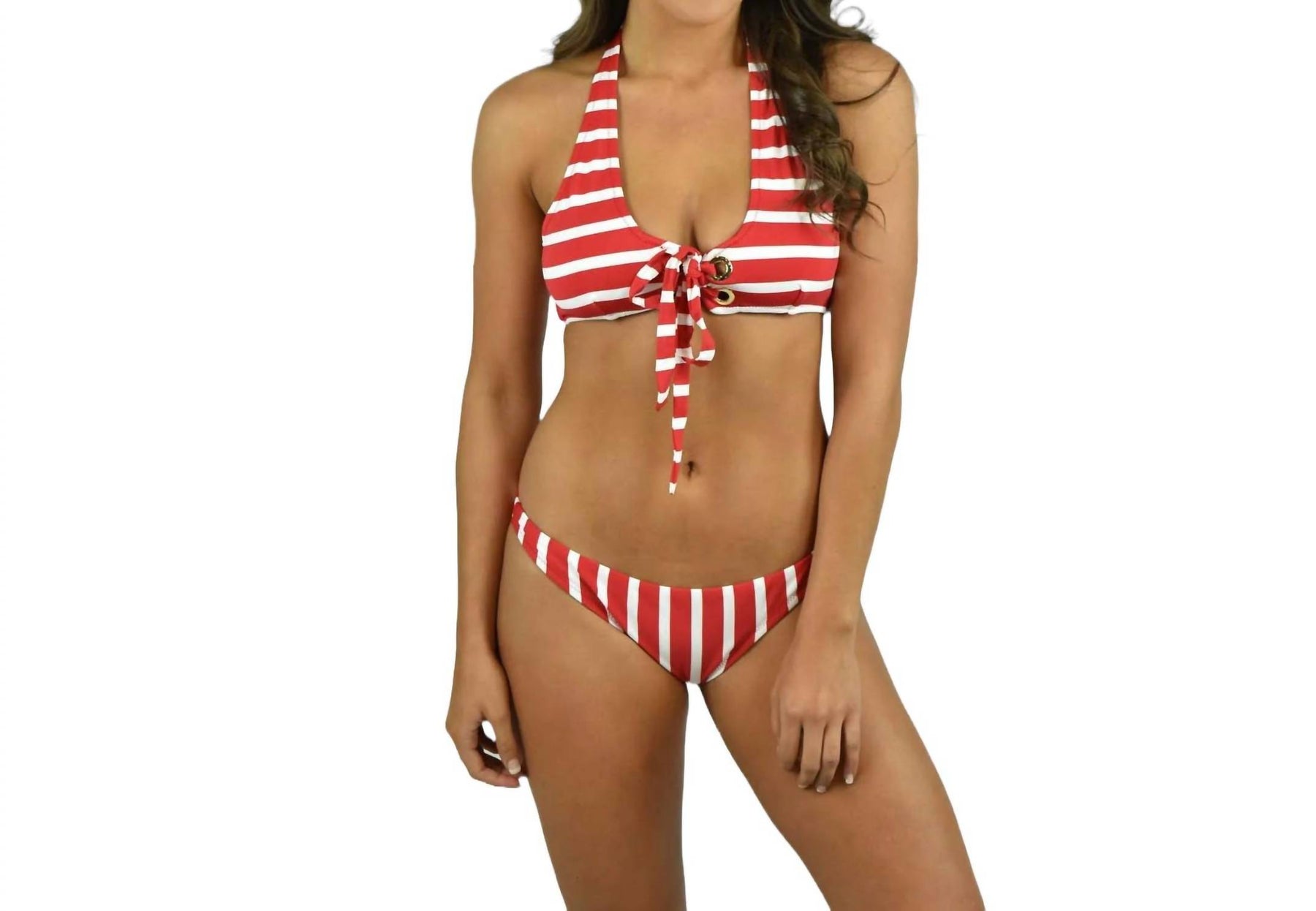 Stripe Grommet Santorini Bikini Top In Red/ivory 7803844296764