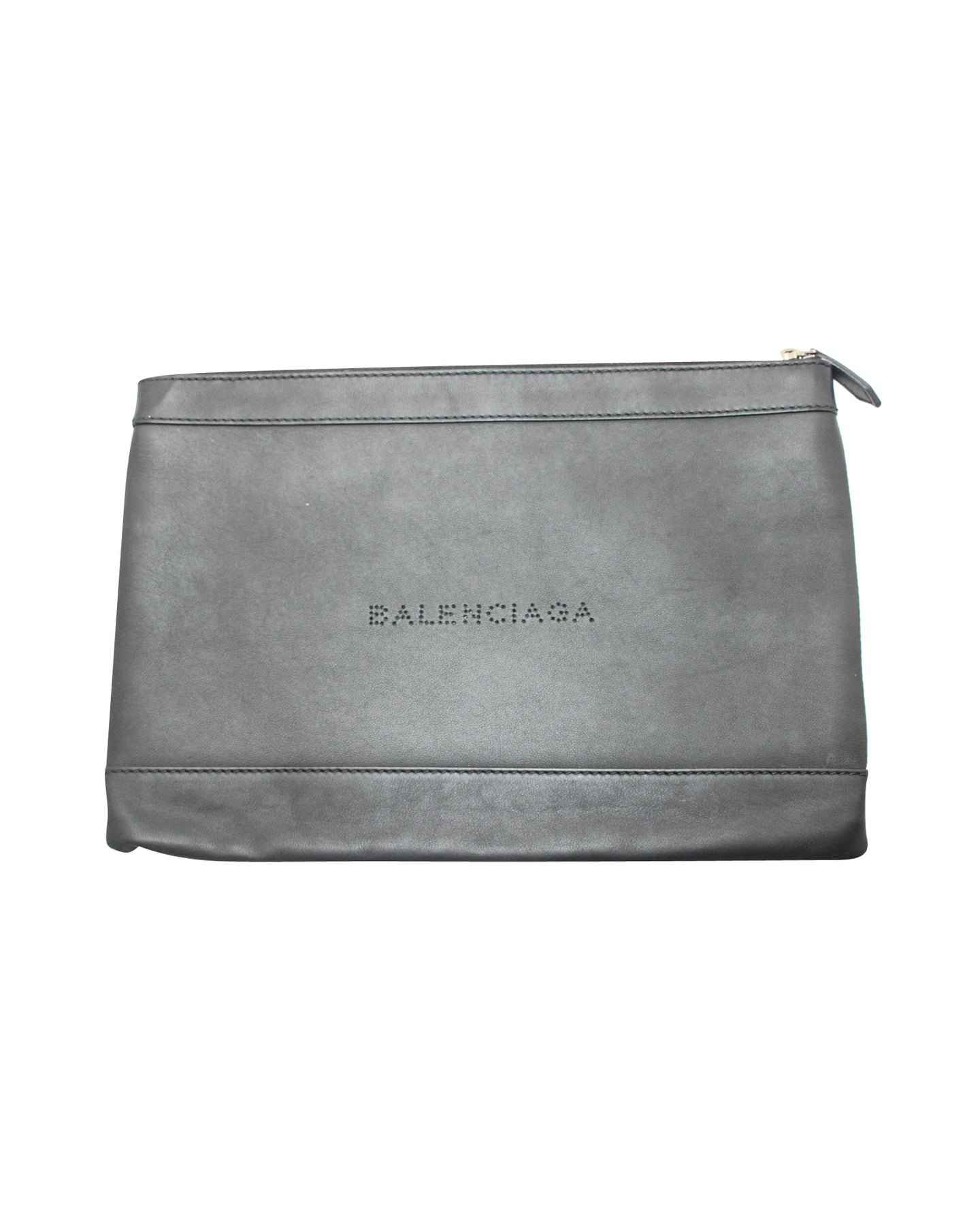 Balenciaga Perforated Logo Pouch in Black Leather 7748865622076