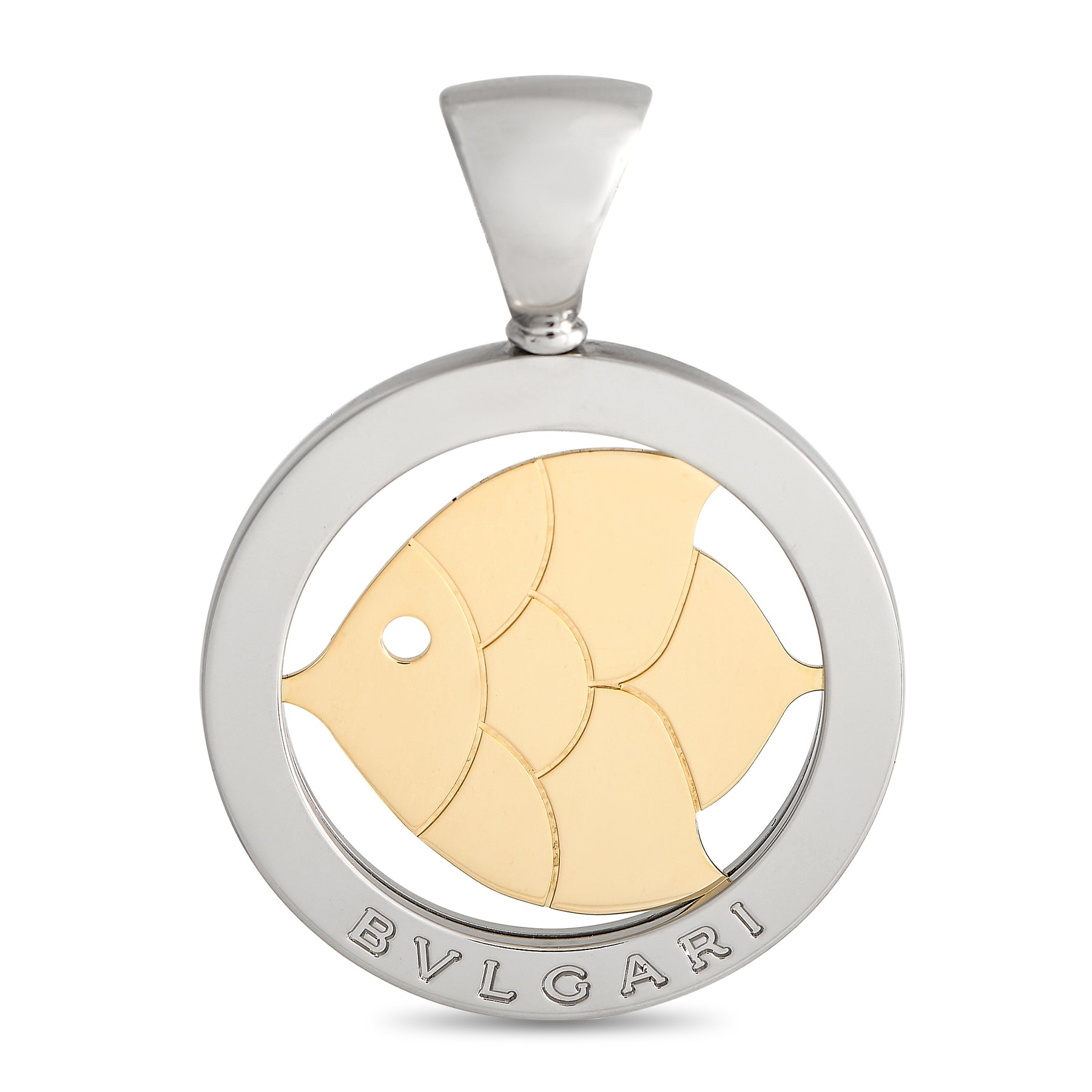 Bvlgari Tondo 18K Yellow Gold and Steel Fish Pendant BV05-031124
