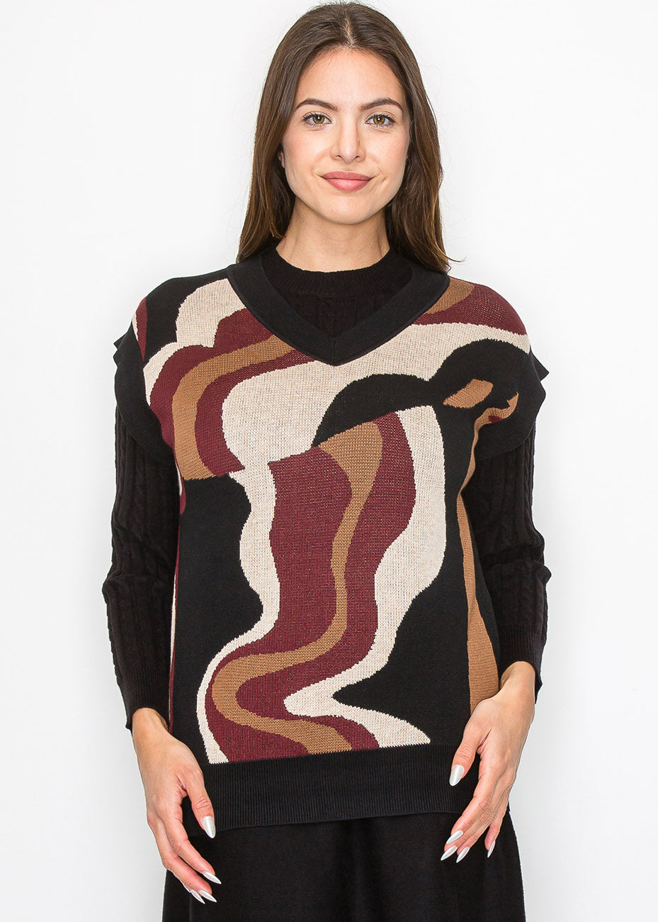 Burgundy Wave V-Neck Vest 7833008144444