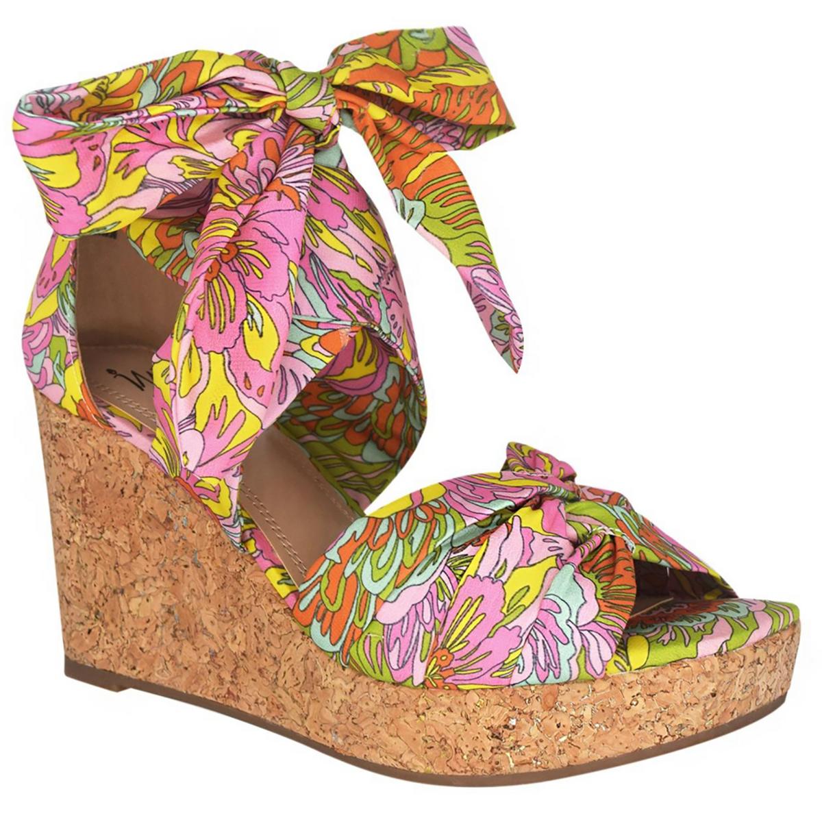 Olemah Ankle Tie Floral Print Wedge Sandals