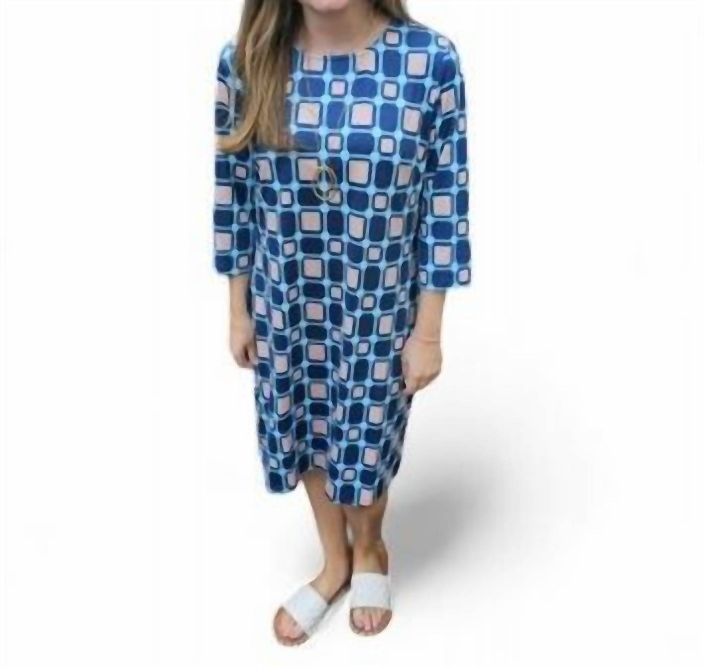 Block Print Dress In Blue/khaki