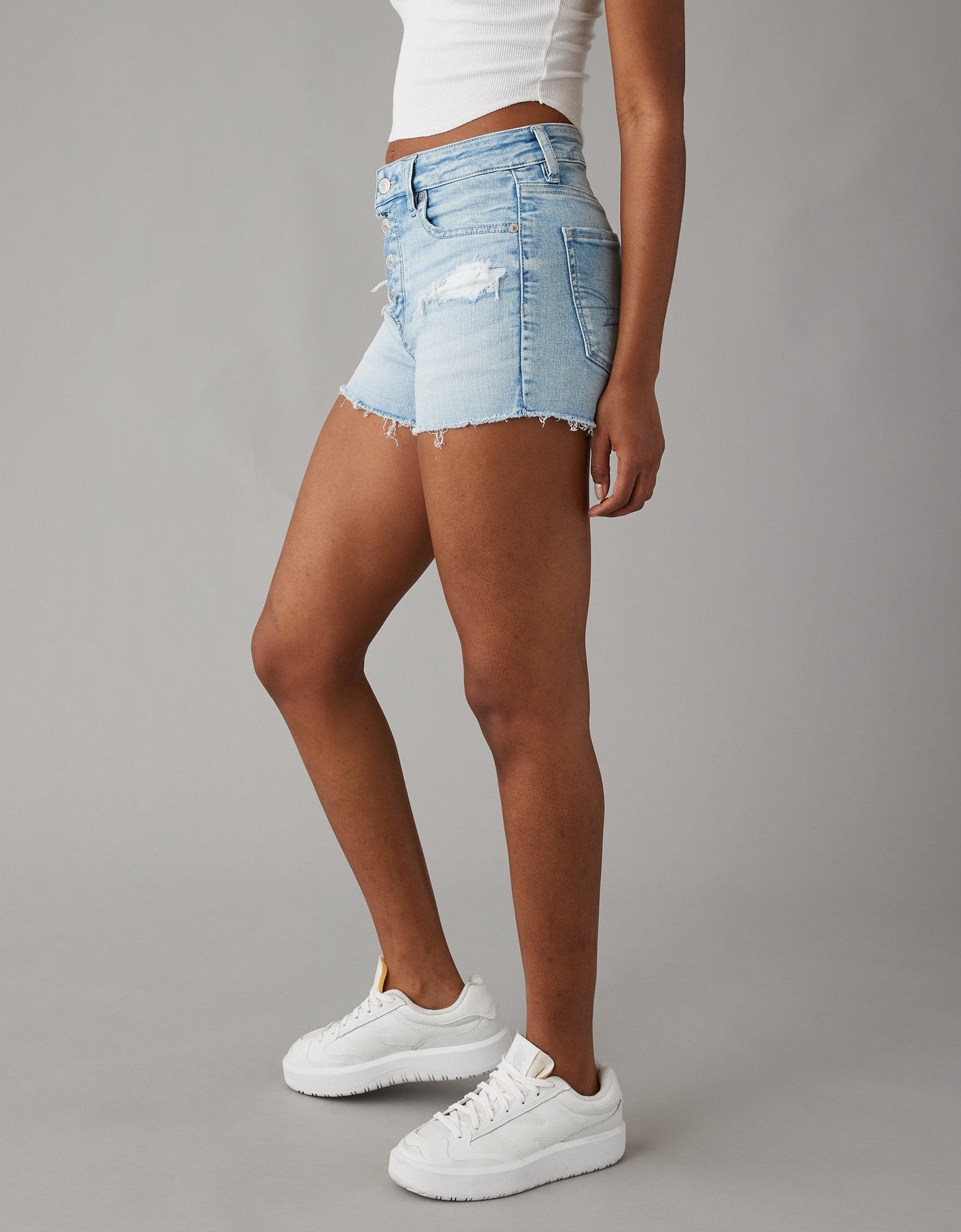 AE Next Level Super High-Waisted Ripped Denim Short Short 7678398890044