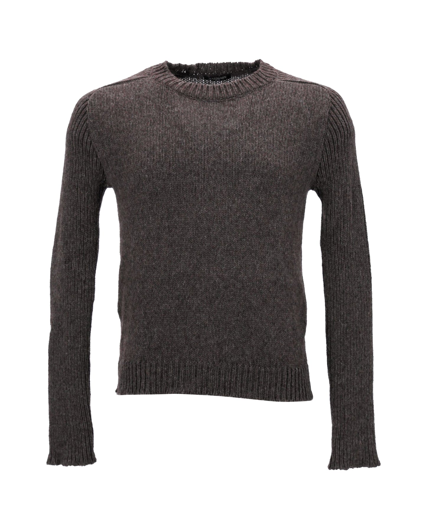 Balmain Knitted Crewneck Sweater in Brown Wool 7748638343228