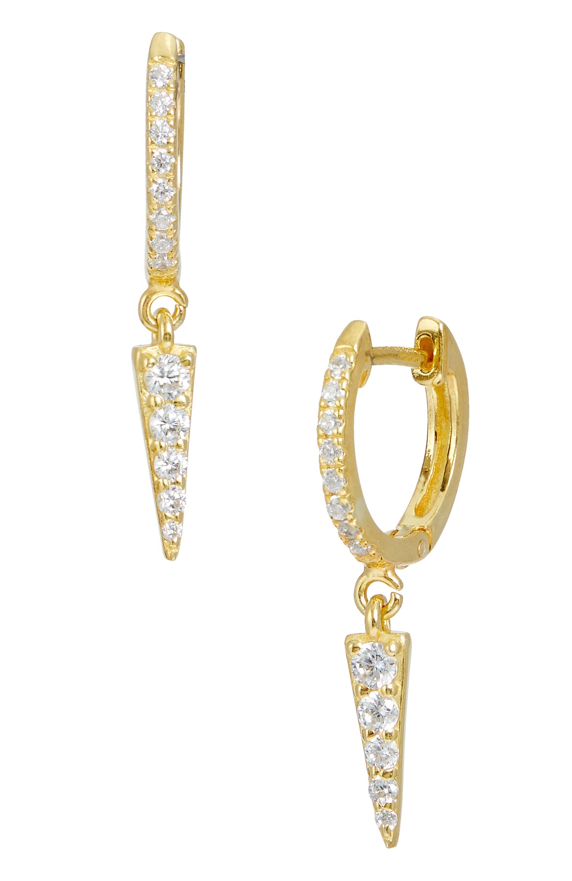 Gold Plated Over Sterling Silver Hoop With Dangle CZ Arrow