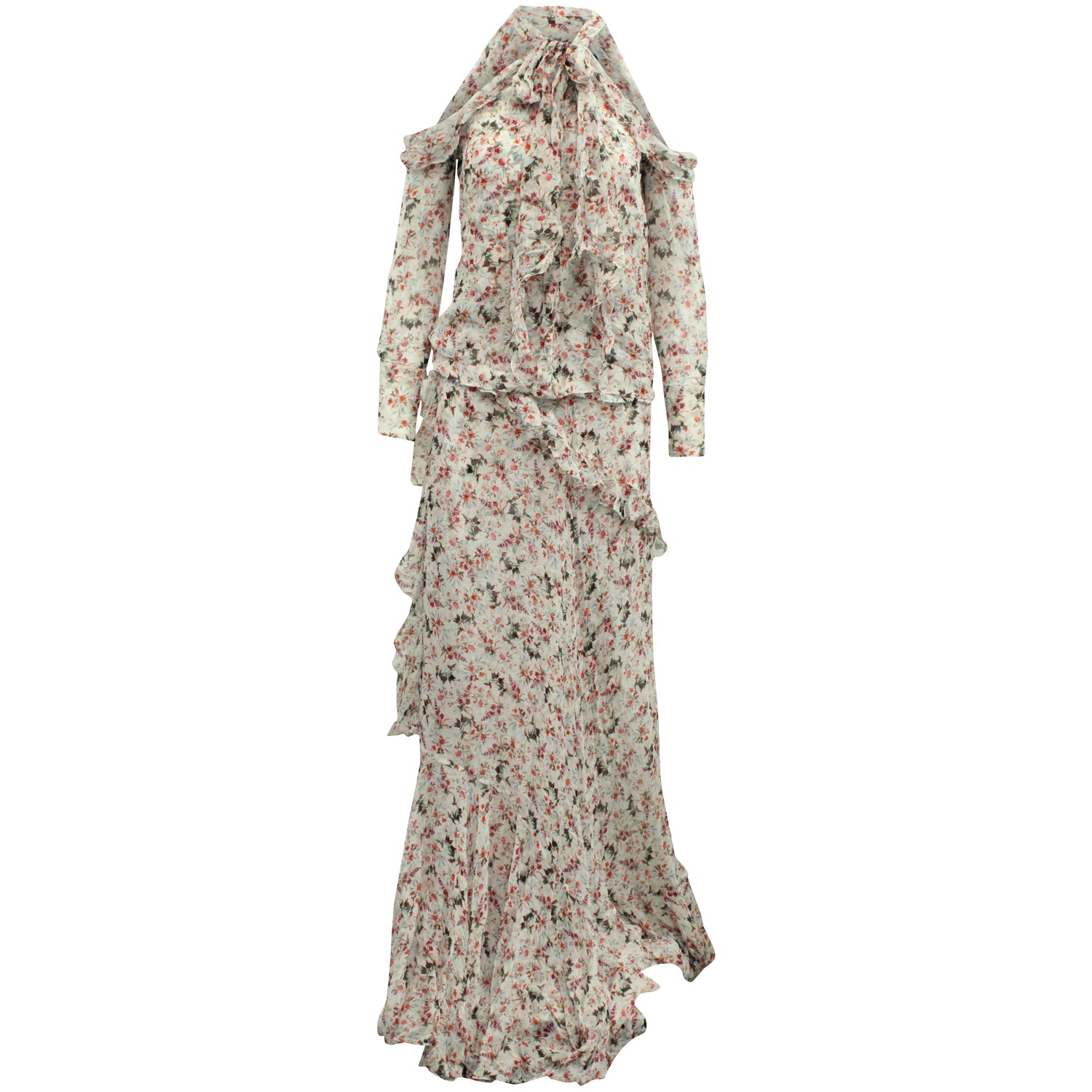Erdem Off Shoulder Top and Tiered Maxi Skirt in Floral Print Silk 7703706271804