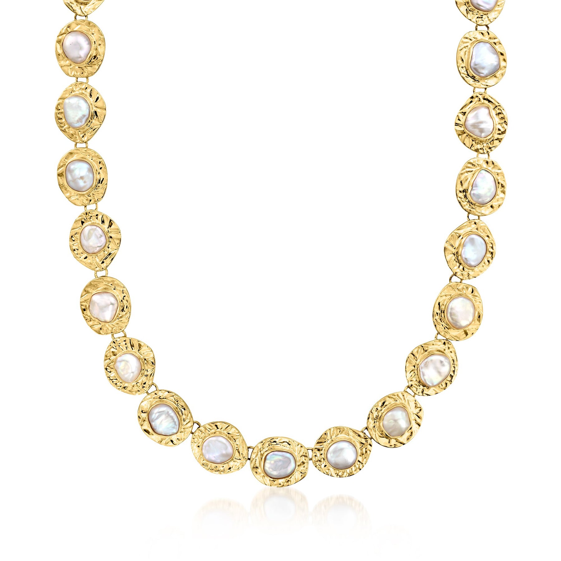 Ross-Simons 10x12mm Bezel-Set Cultured Baroque Pearl Disc Necklace in 18kt Gold Over Sterling 7805790879804