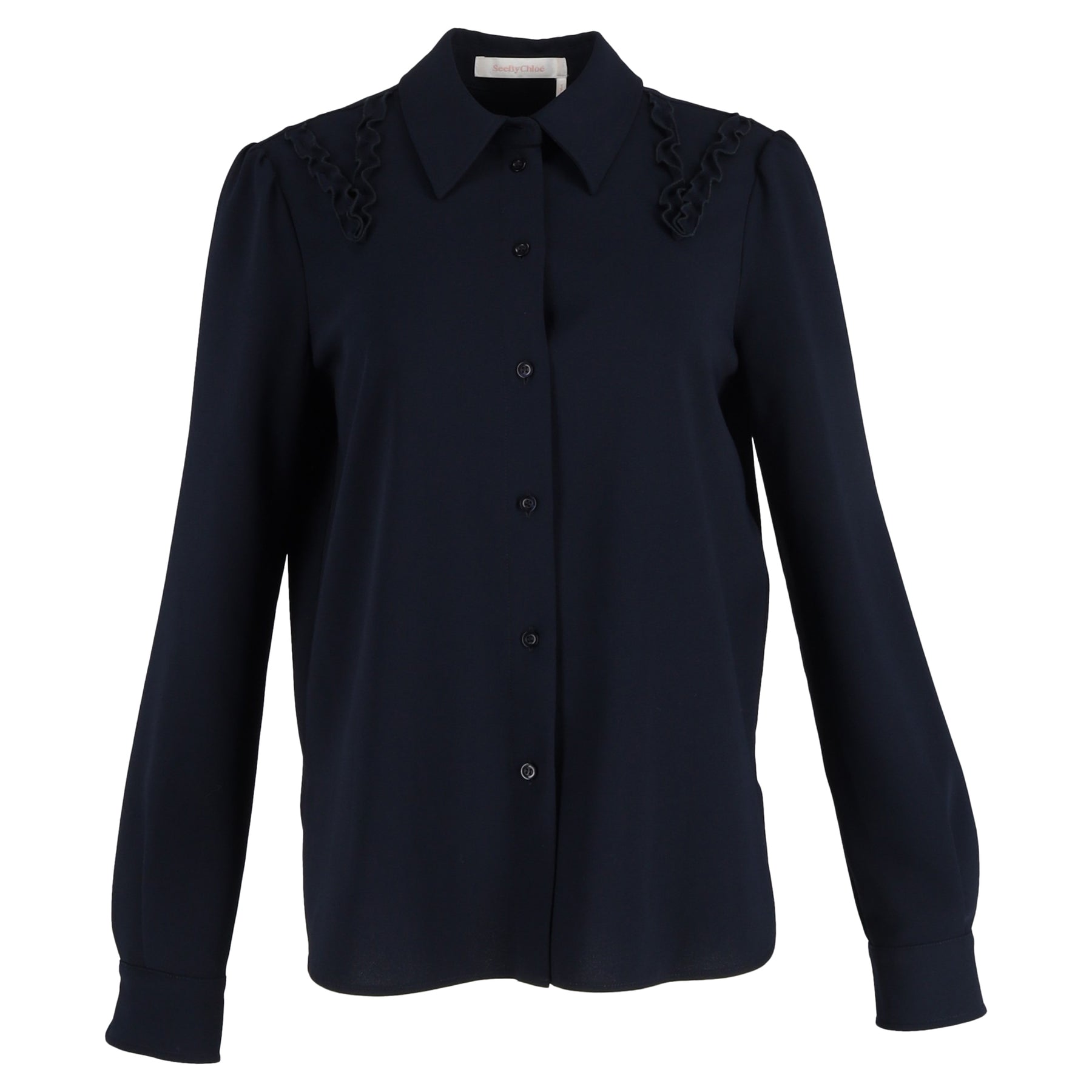See by Chloé Frill Detail Blouse in Navy Blue Polyester 7833140199484